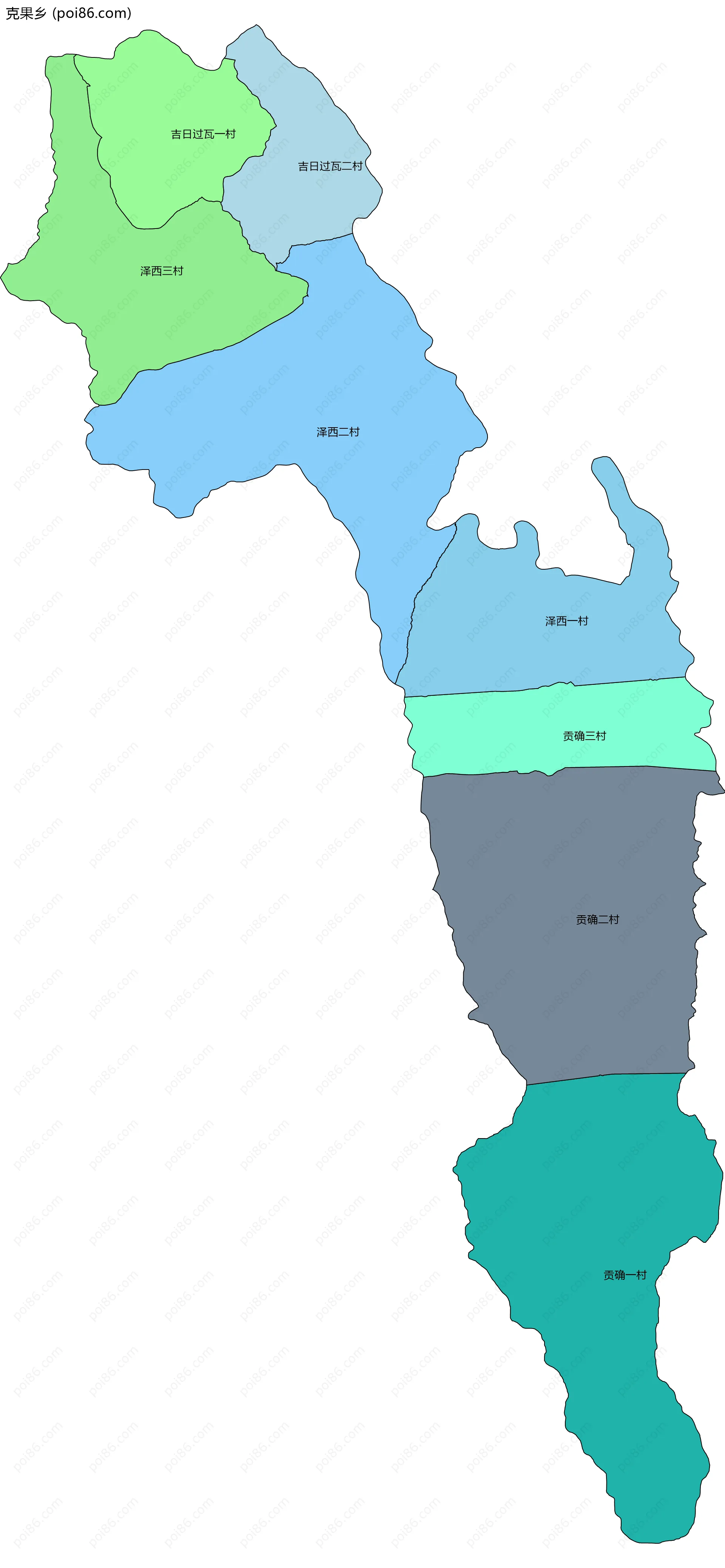 克果乡边界地图(五级行政区划)
