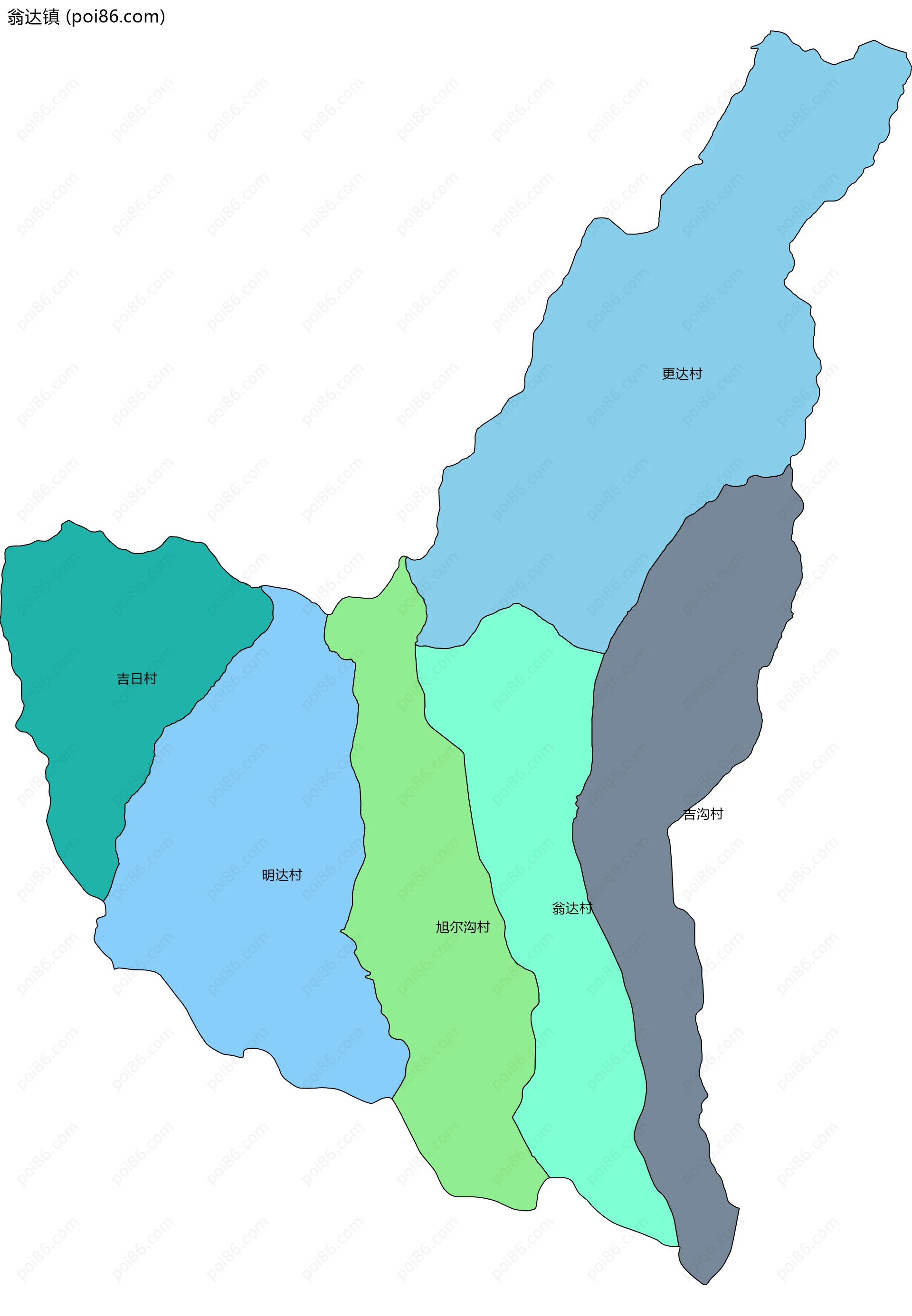 翁达镇边界地图(五级行政区划)