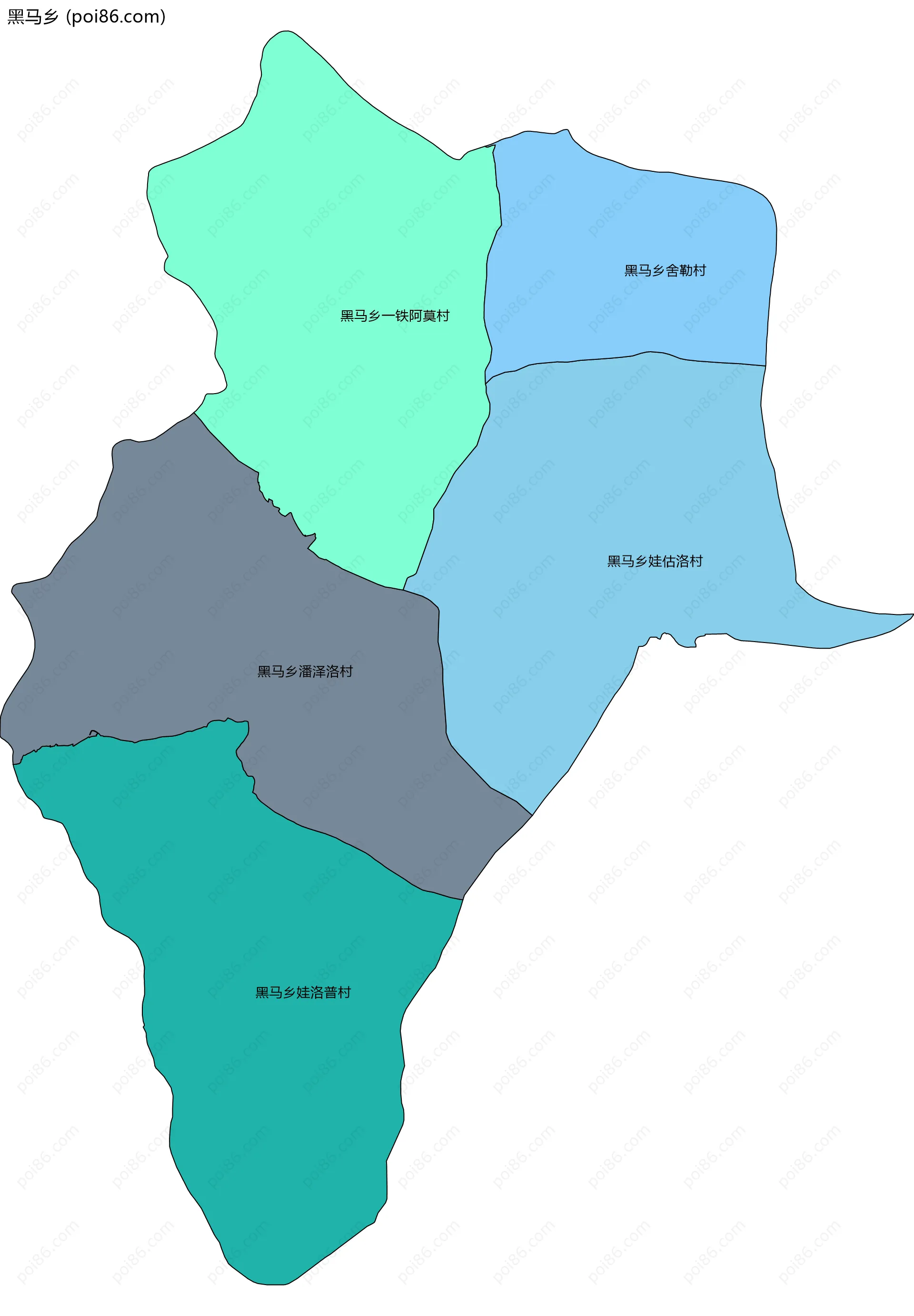 黑马乡边界地图(五级行政区划)