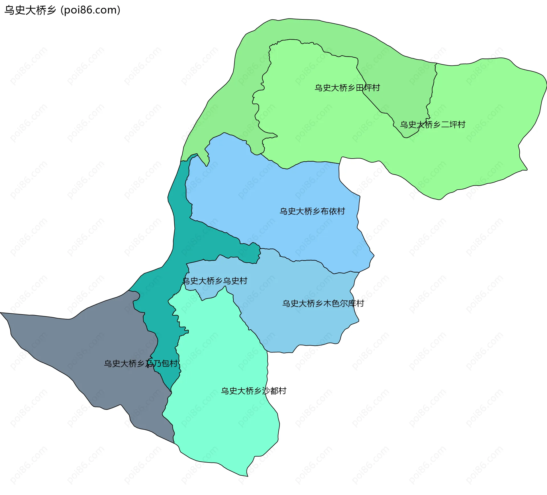 乌史大桥乡边界地图(五级行政区划)