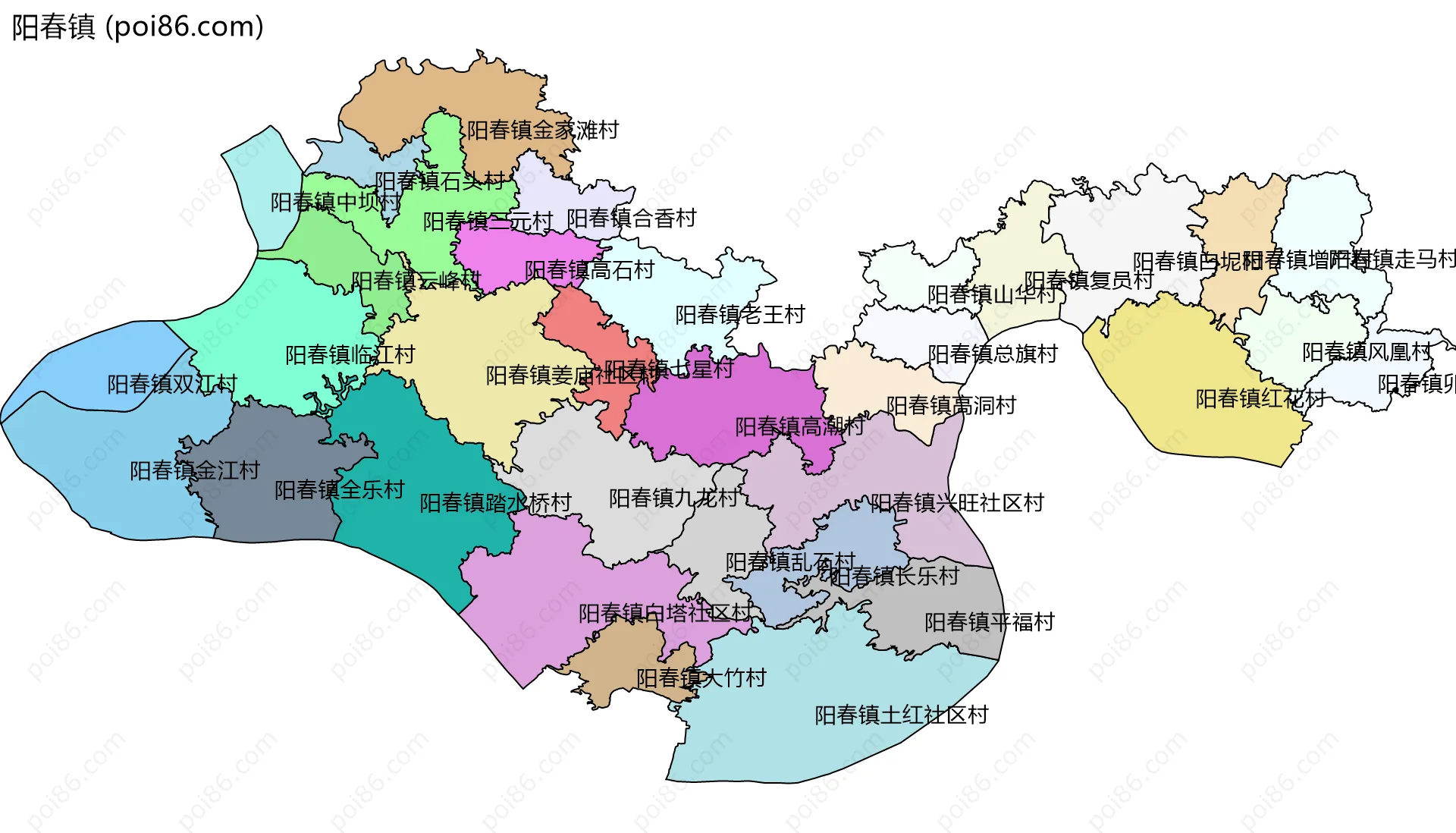 阳春镇边界地图(五级行政区划)