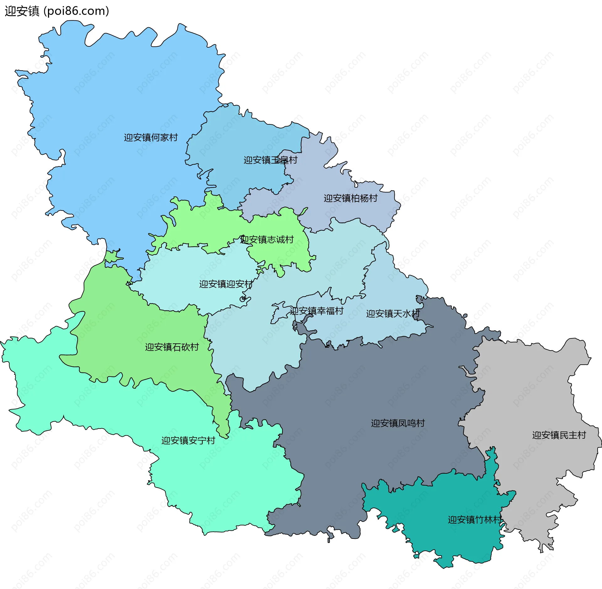 迎安镇边界地图(五级行政区划)