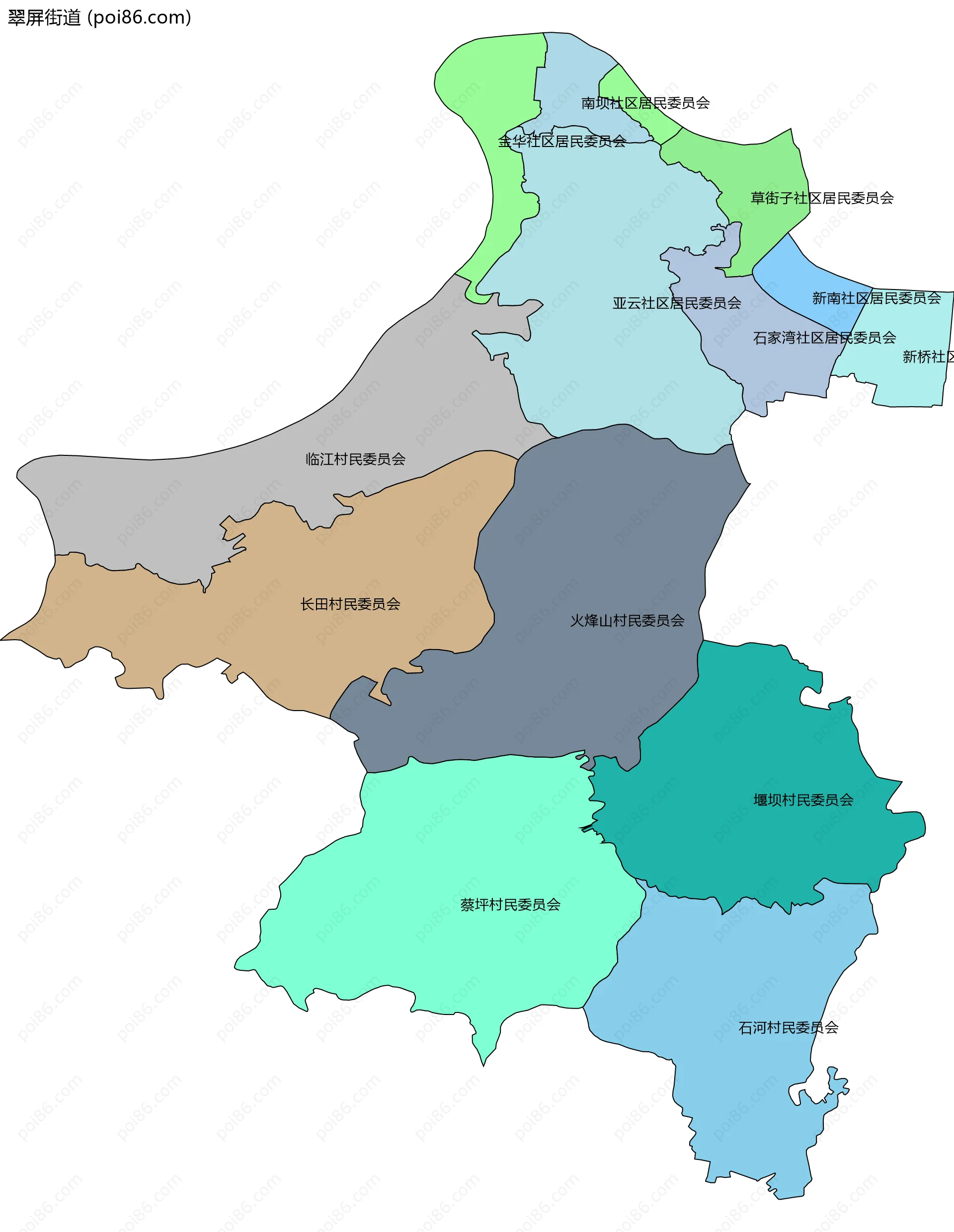 翠屏街道边界地图(五级行政区划)