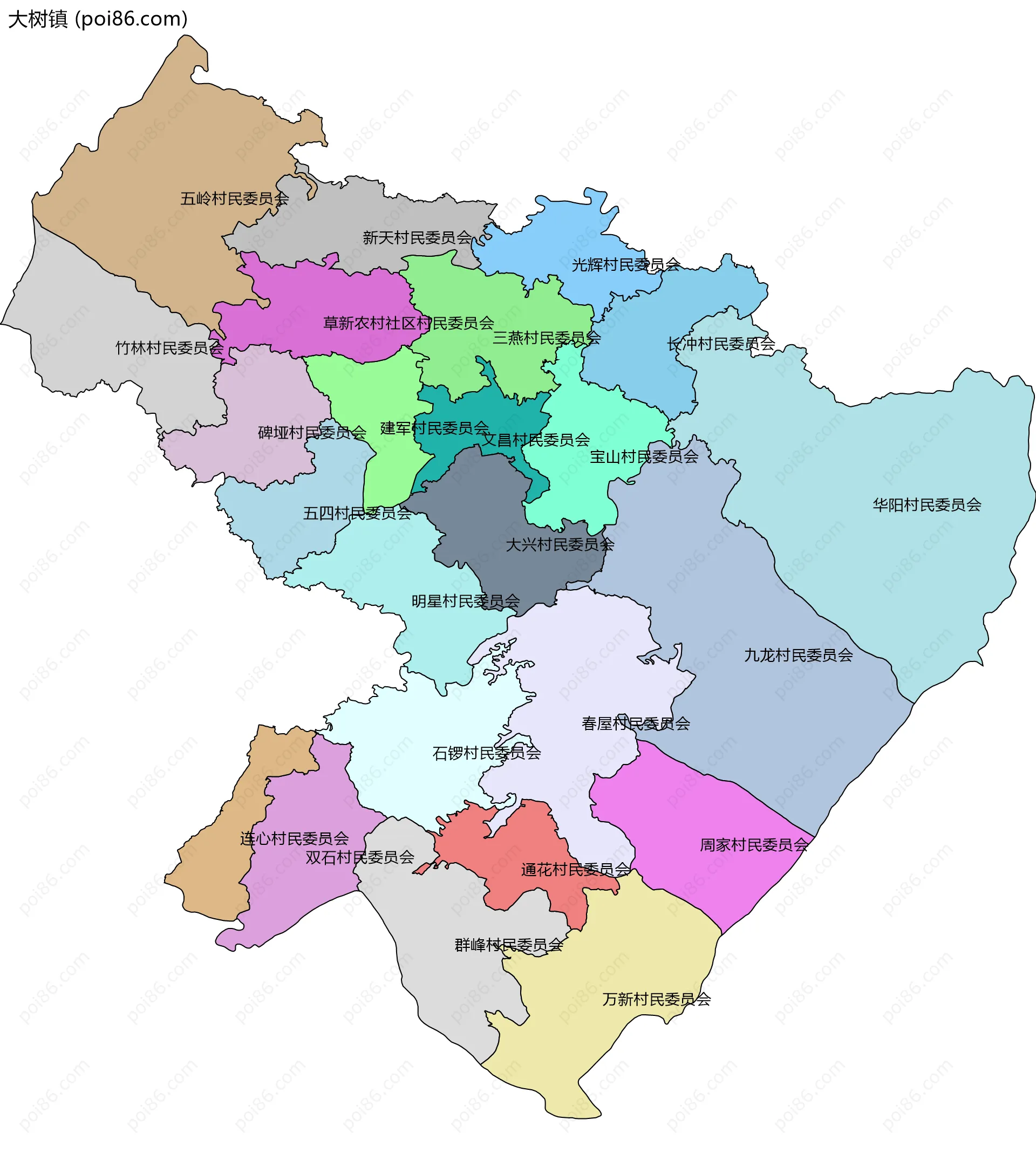 大树镇边界地图(五级行政区划)