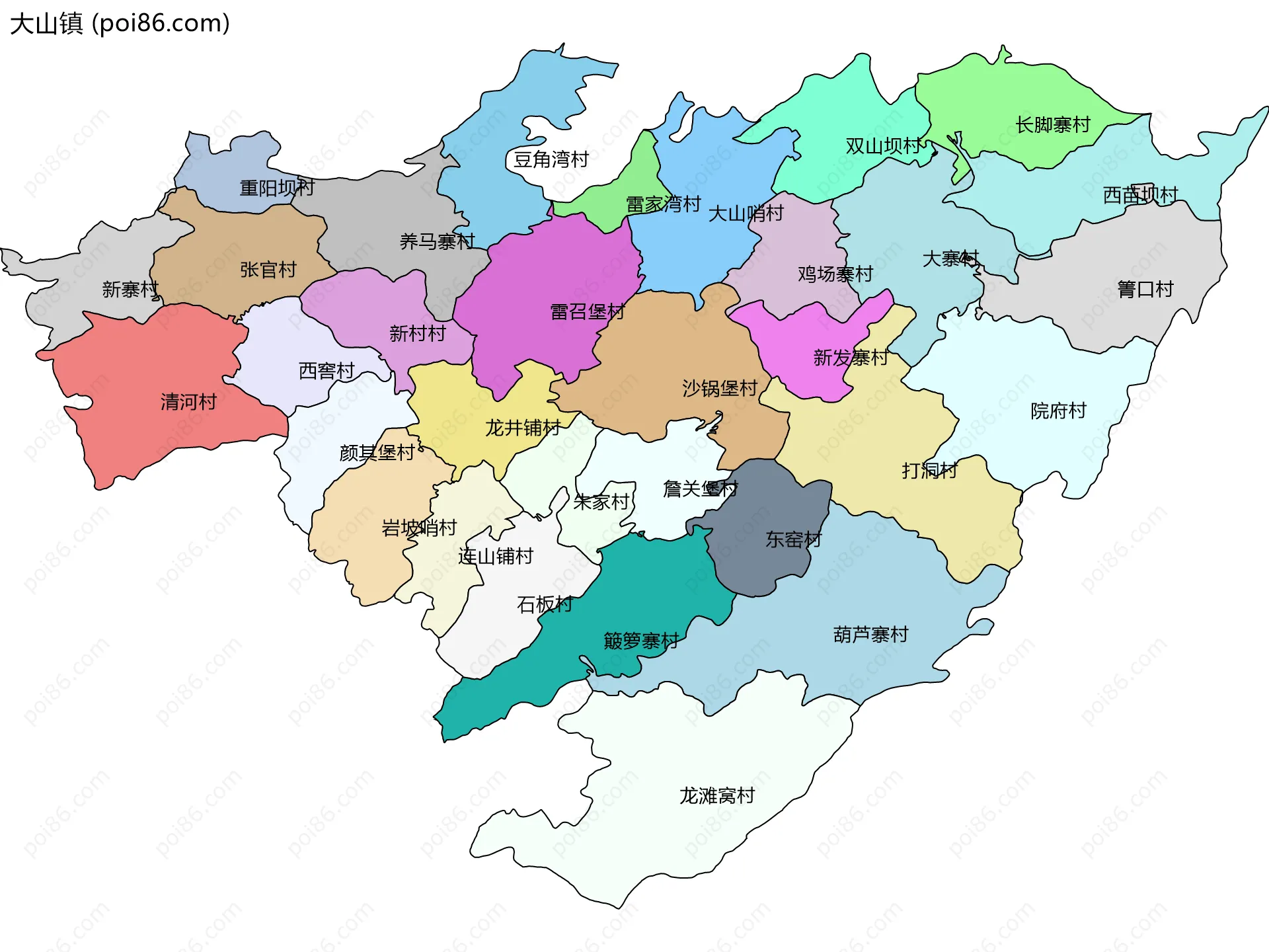 大山镇边界地图(五级行政区划)