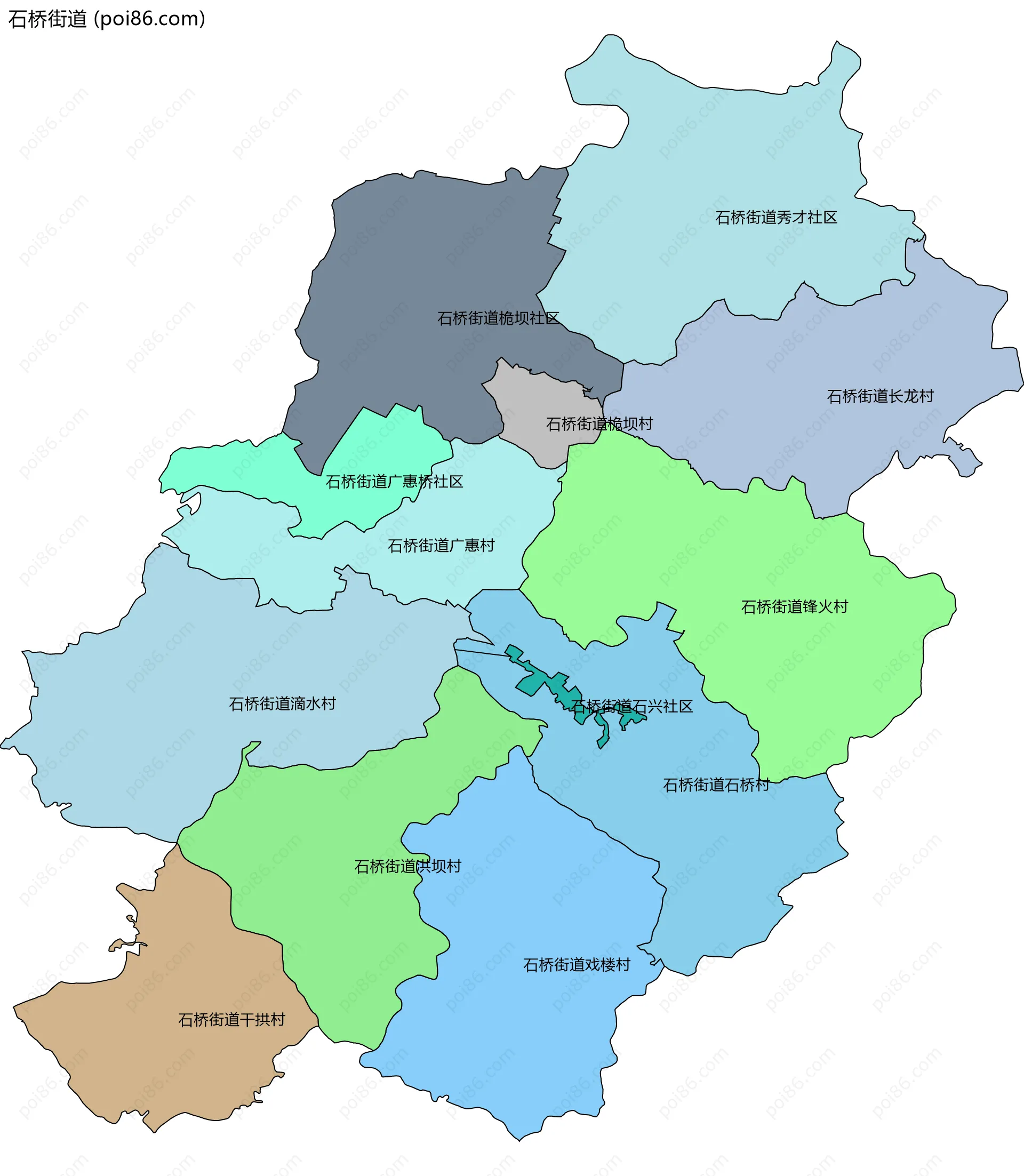 石桥街道边界地图(五级行政区划)