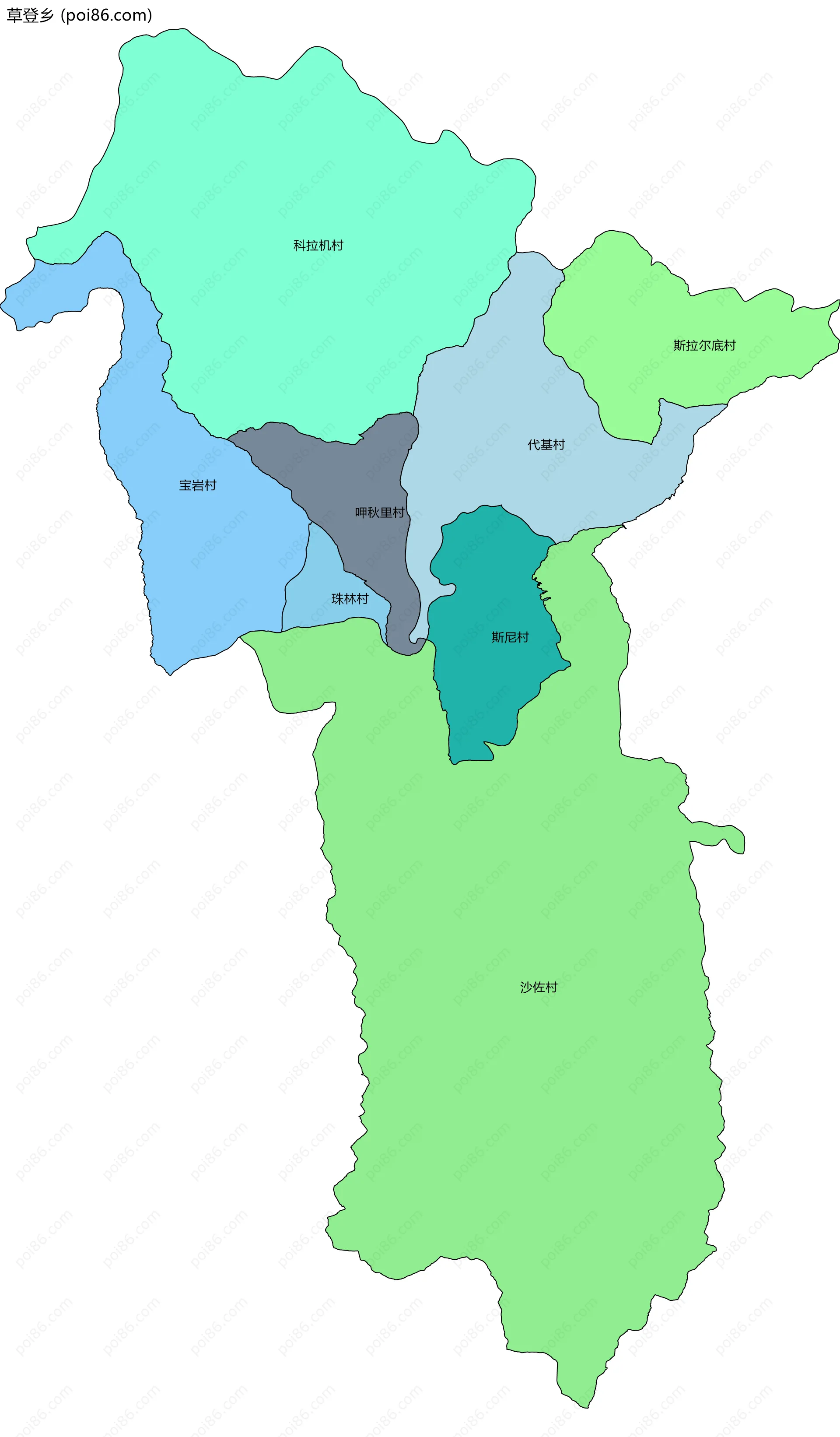 草登乡边界地图(五级行政区划)