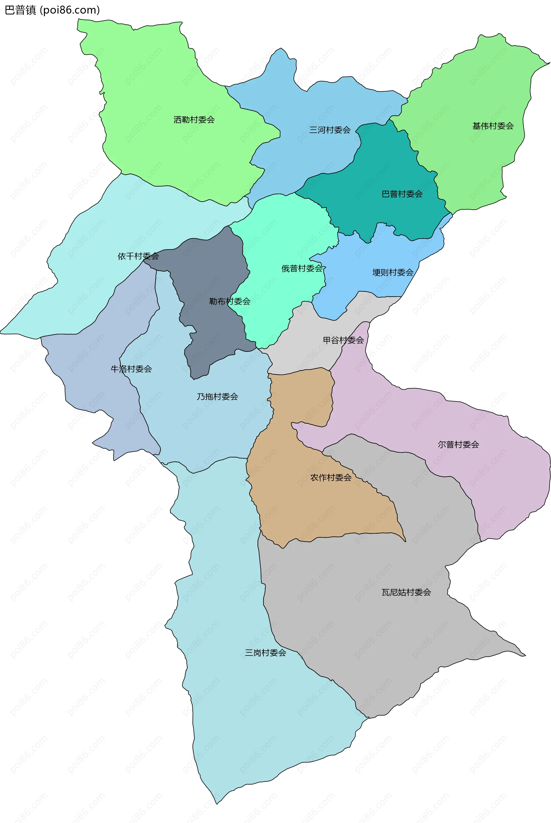 巴普镇边界地图(五级行政区划)