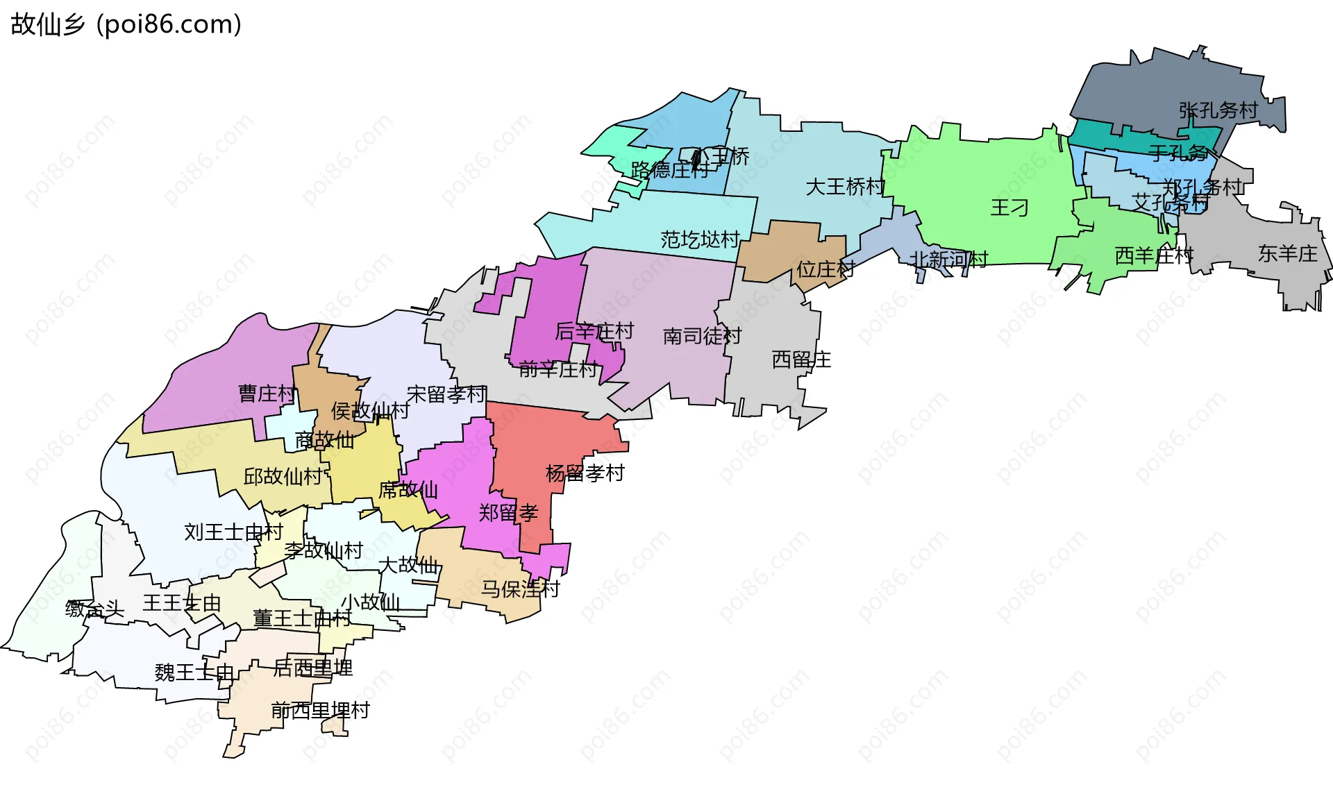 故仙乡边界地图(五级行政区划)