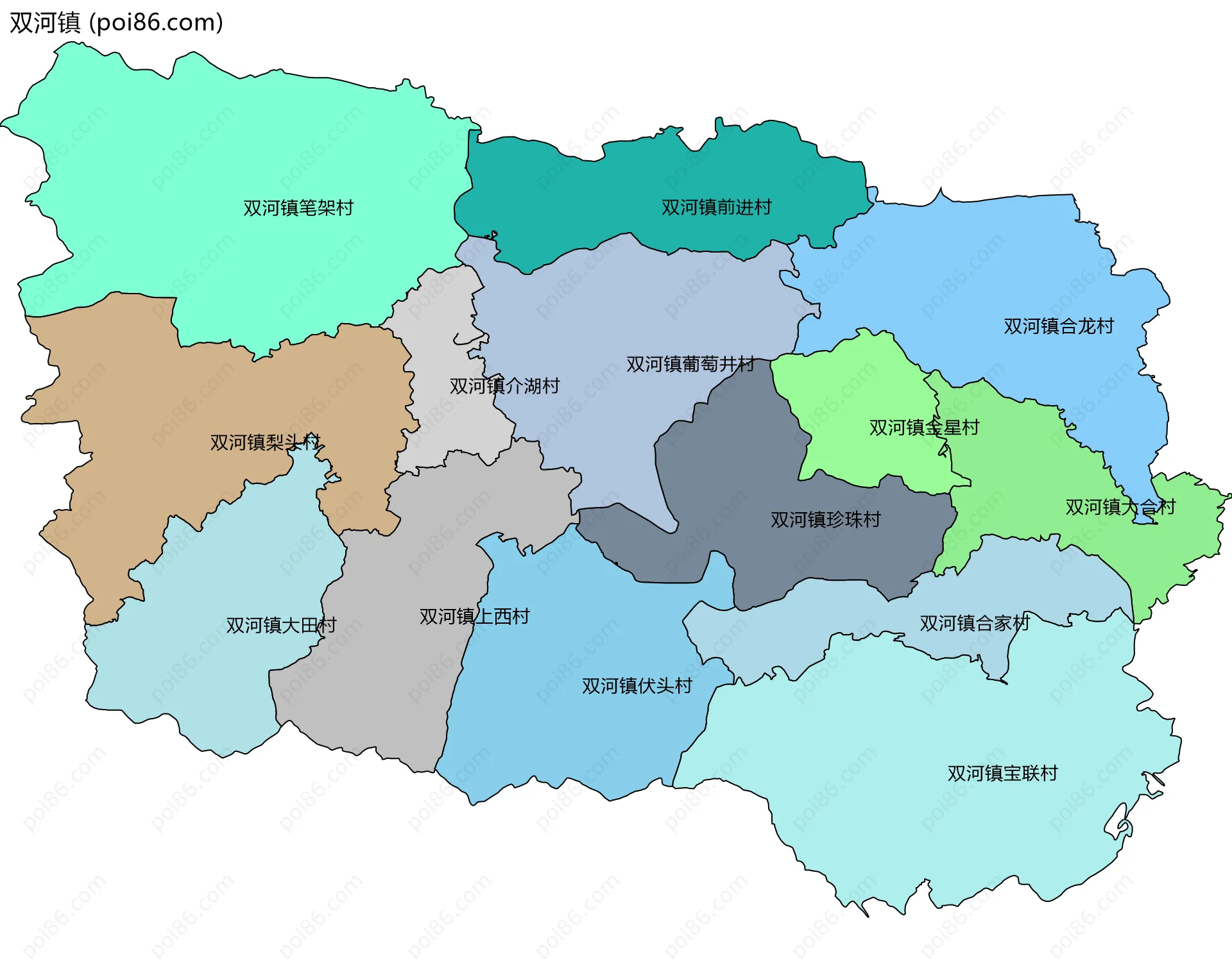 双河镇边界地图(五级行政区划)