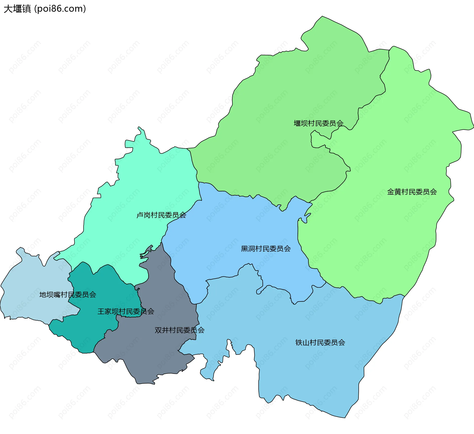 大堰镇边界地图(五级行政区划)
