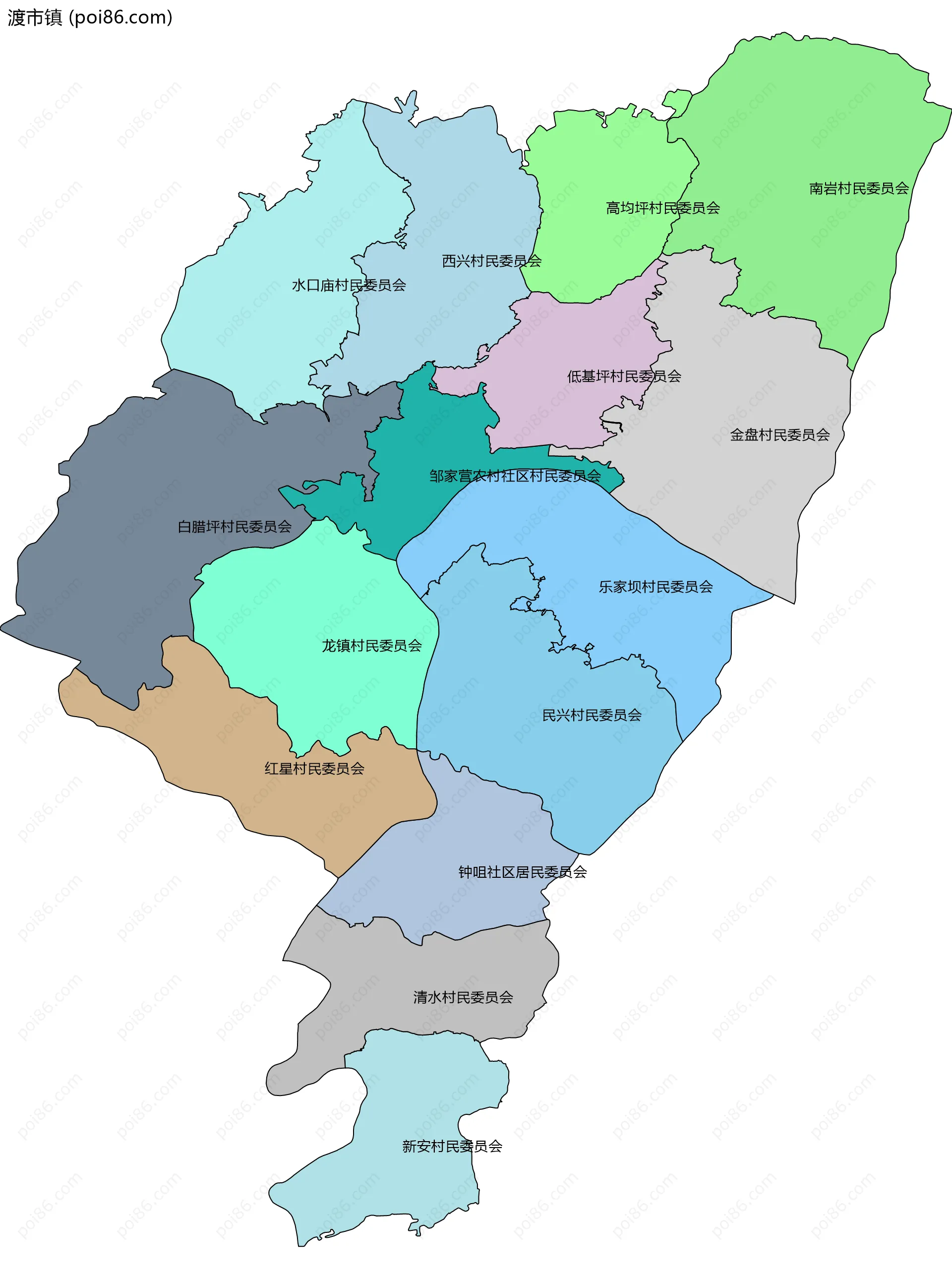 渡市镇边界地图(五级行政区划)