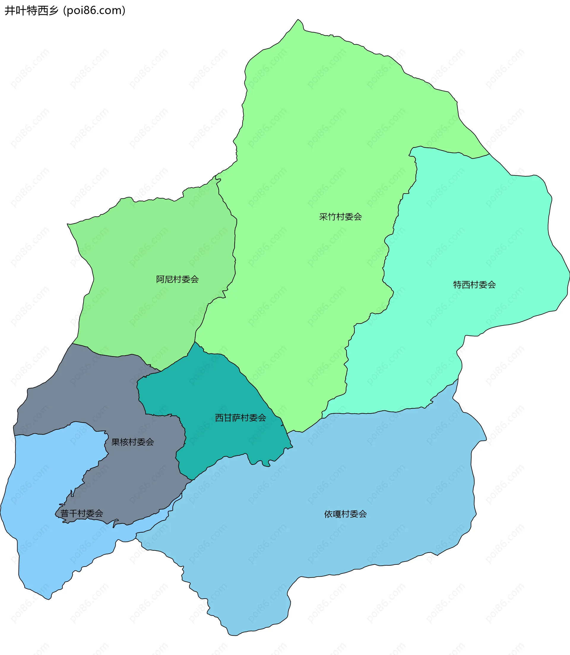 井叶特西乡边界地图(五级行政区划)