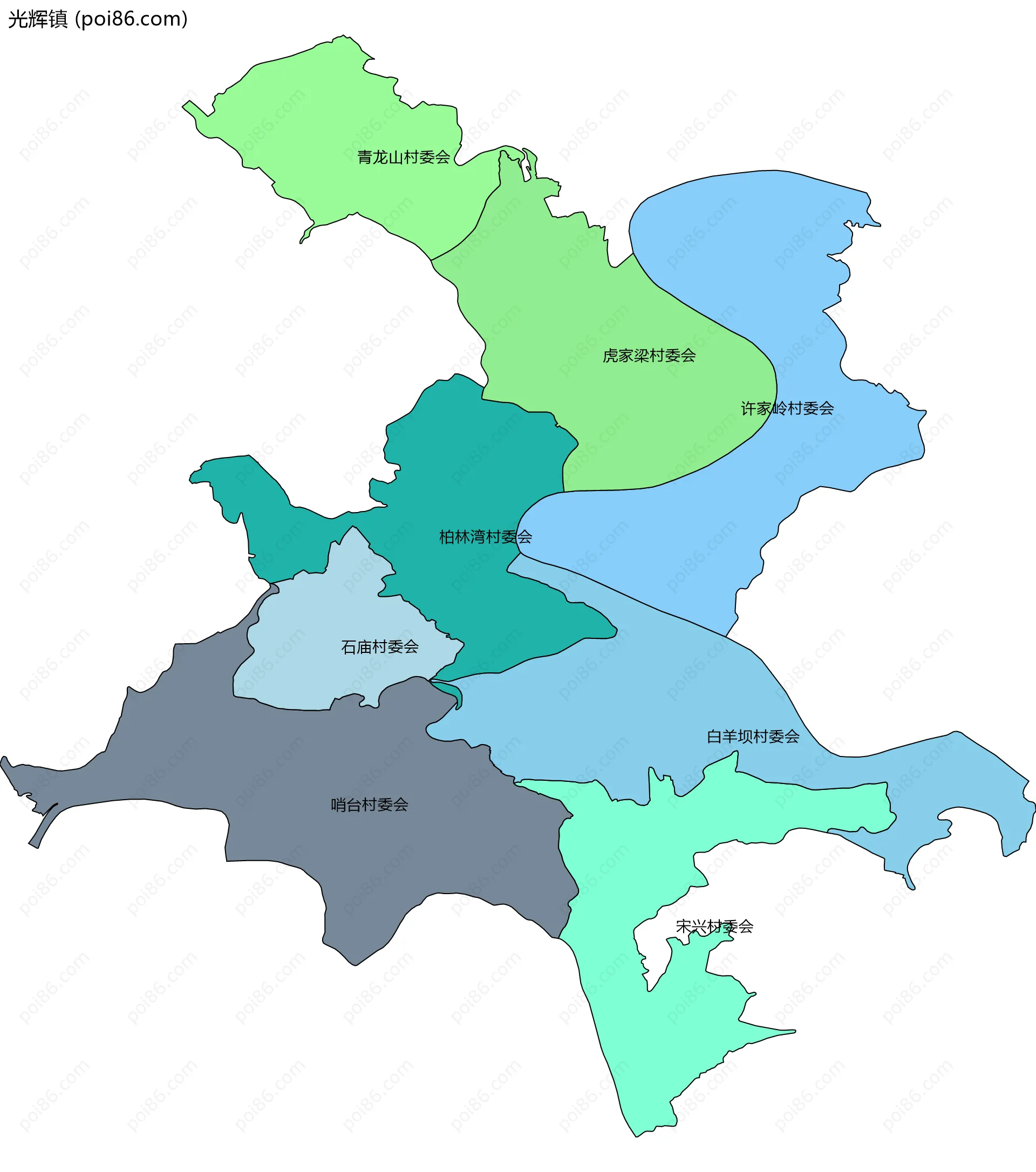 光辉镇边界地图(五级行政区划)