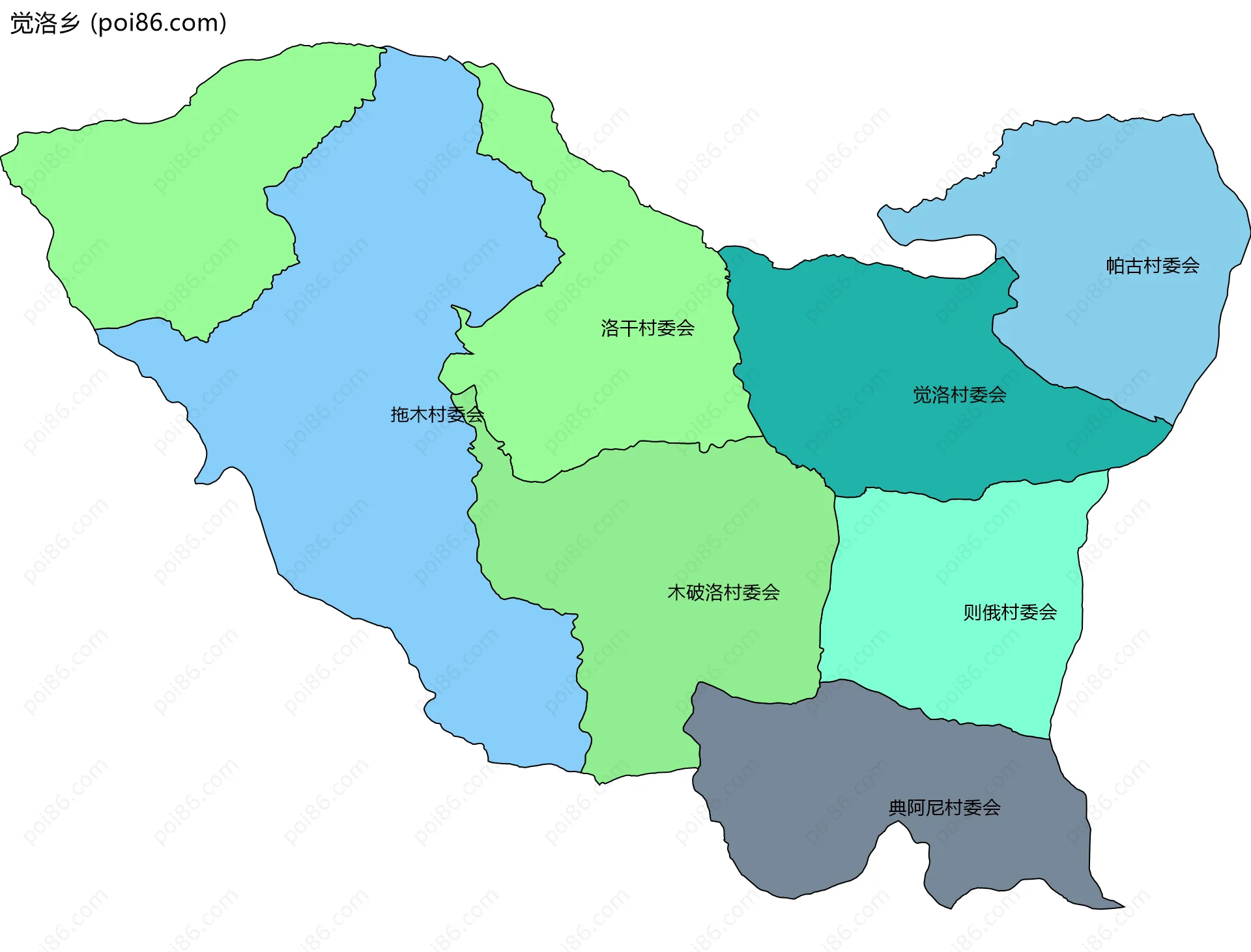 觉洛乡边界地图(五级行政区划)