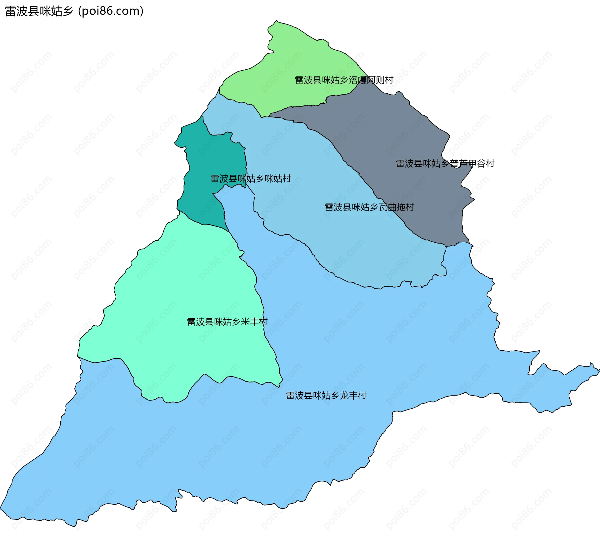 雷波县咪姑乡边界地图(五级行政区划)