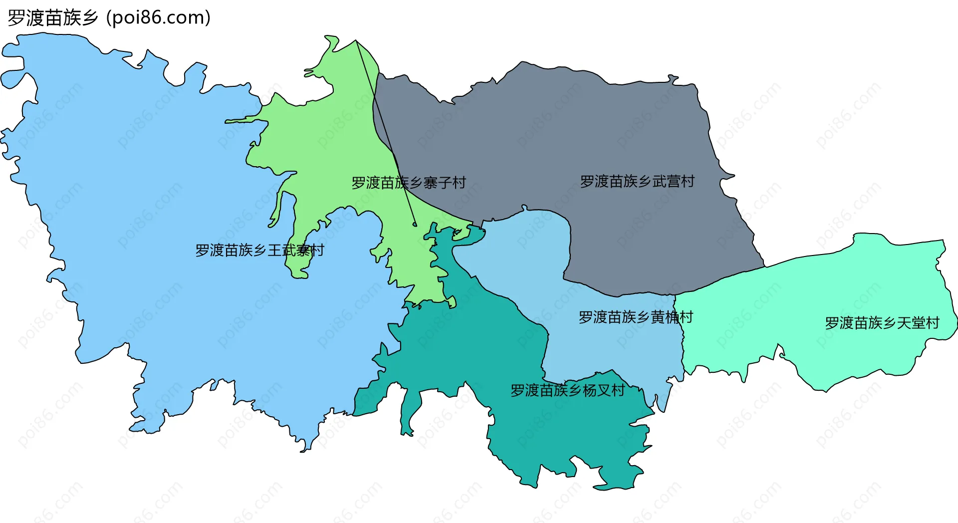 罗渡苗族乡边界地图(五级行政区划)
