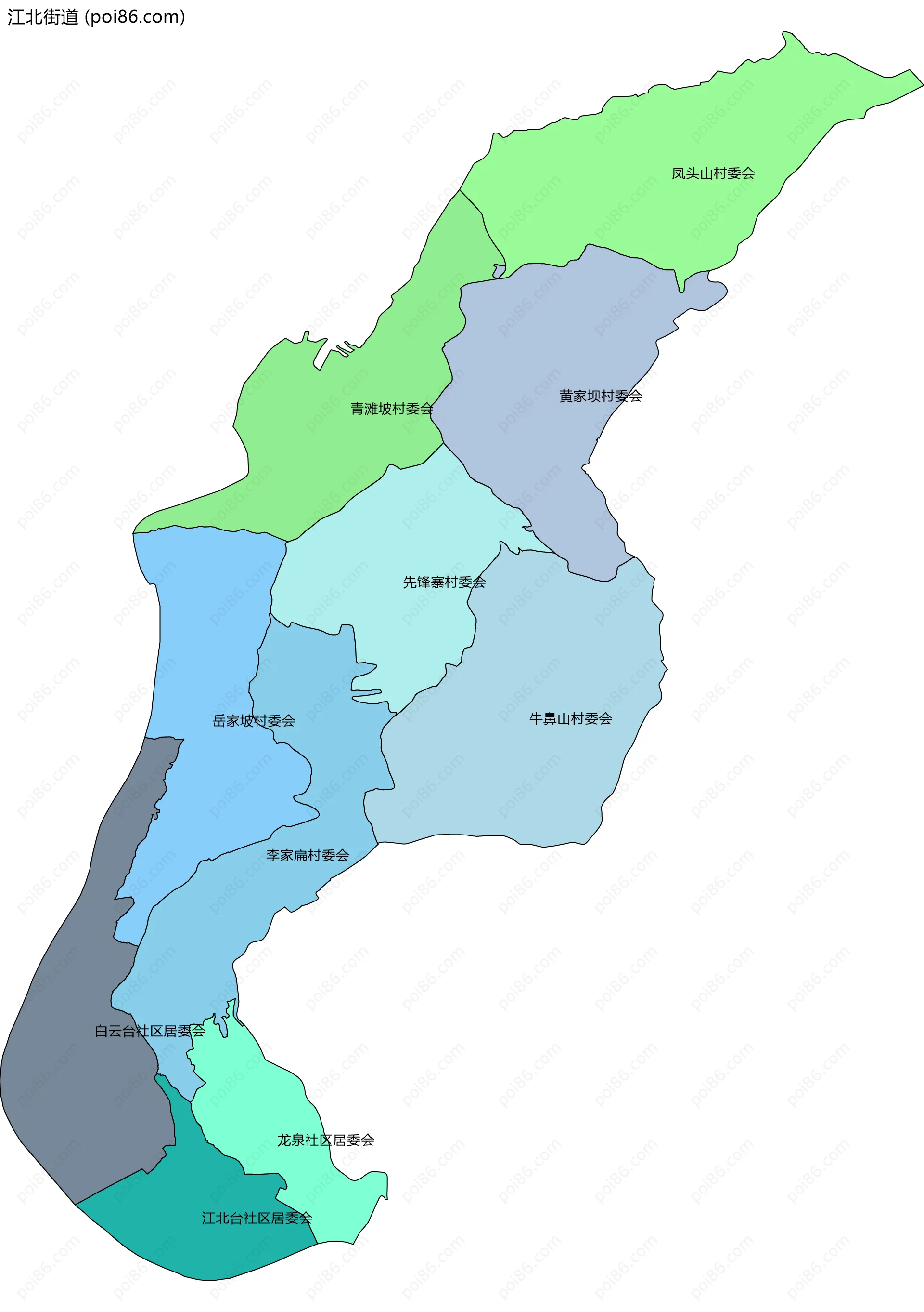 江北街道边界地图(五级行政区划)