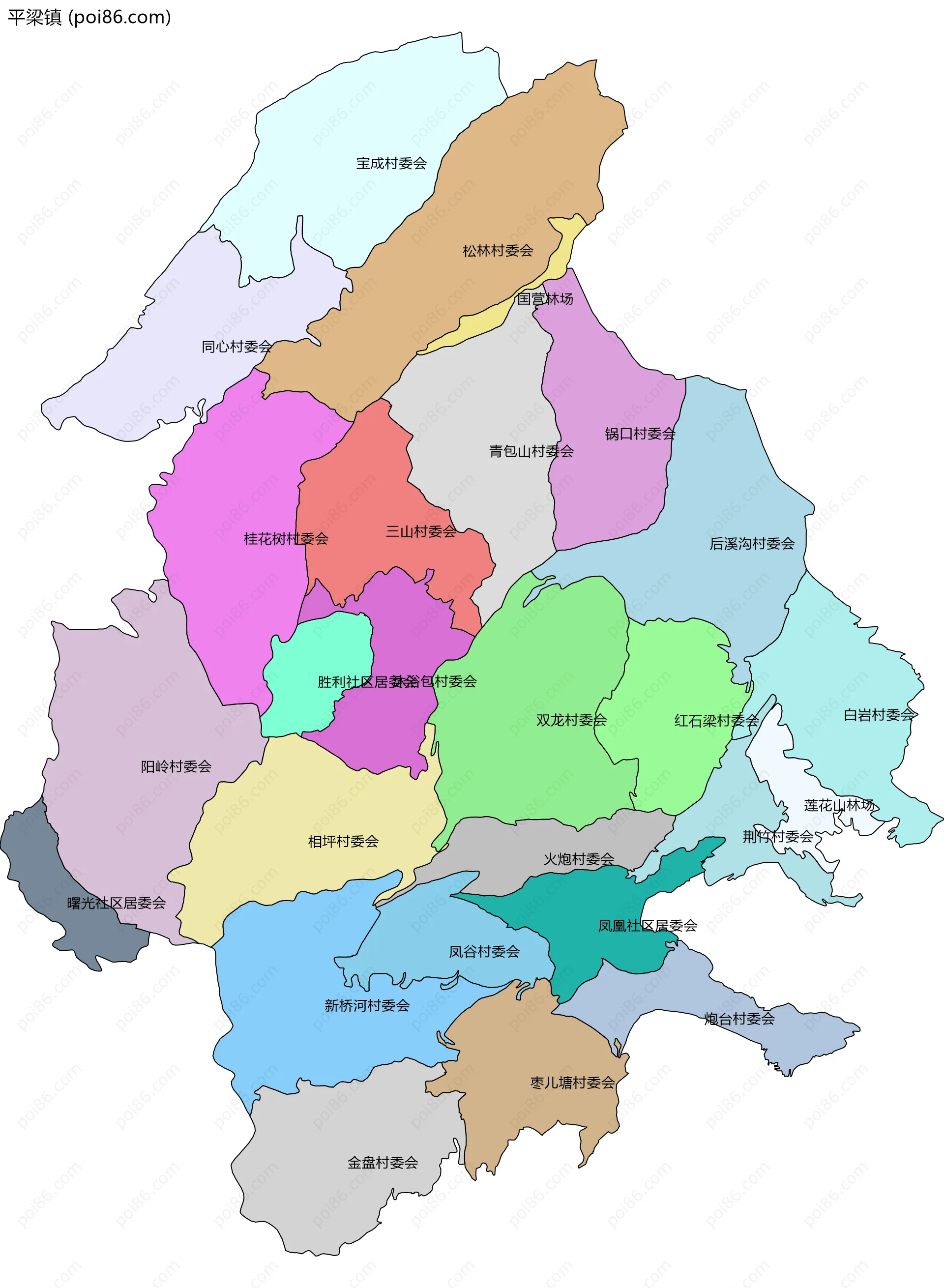 平梁镇边界地图(五级行政区划)