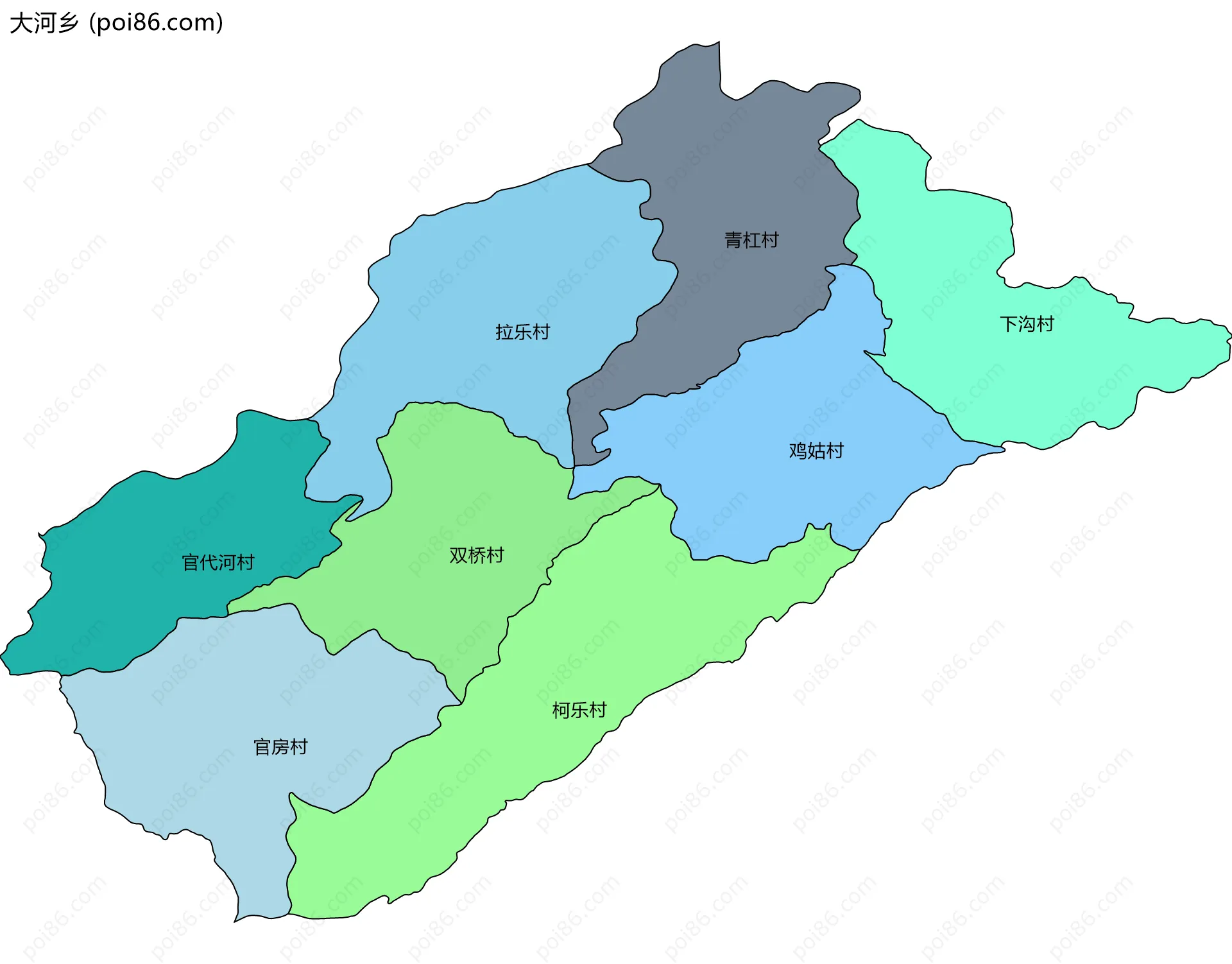 大河乡边界地图(五级行政区划)