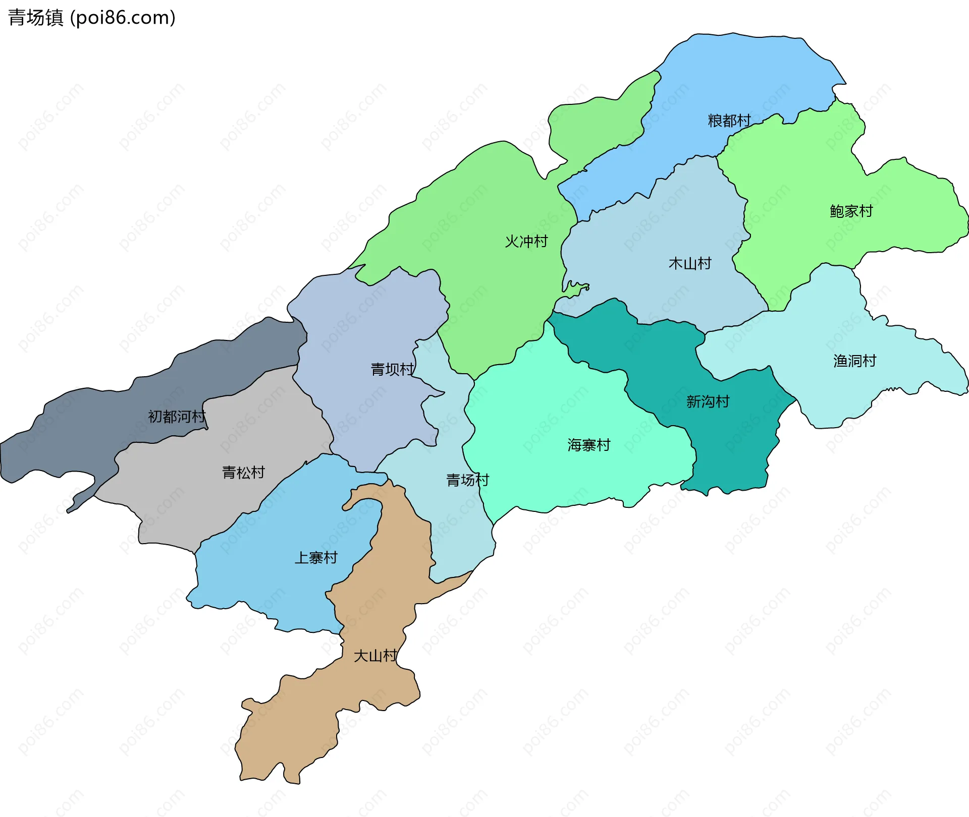 青场镇边界地图(五级行政区划)