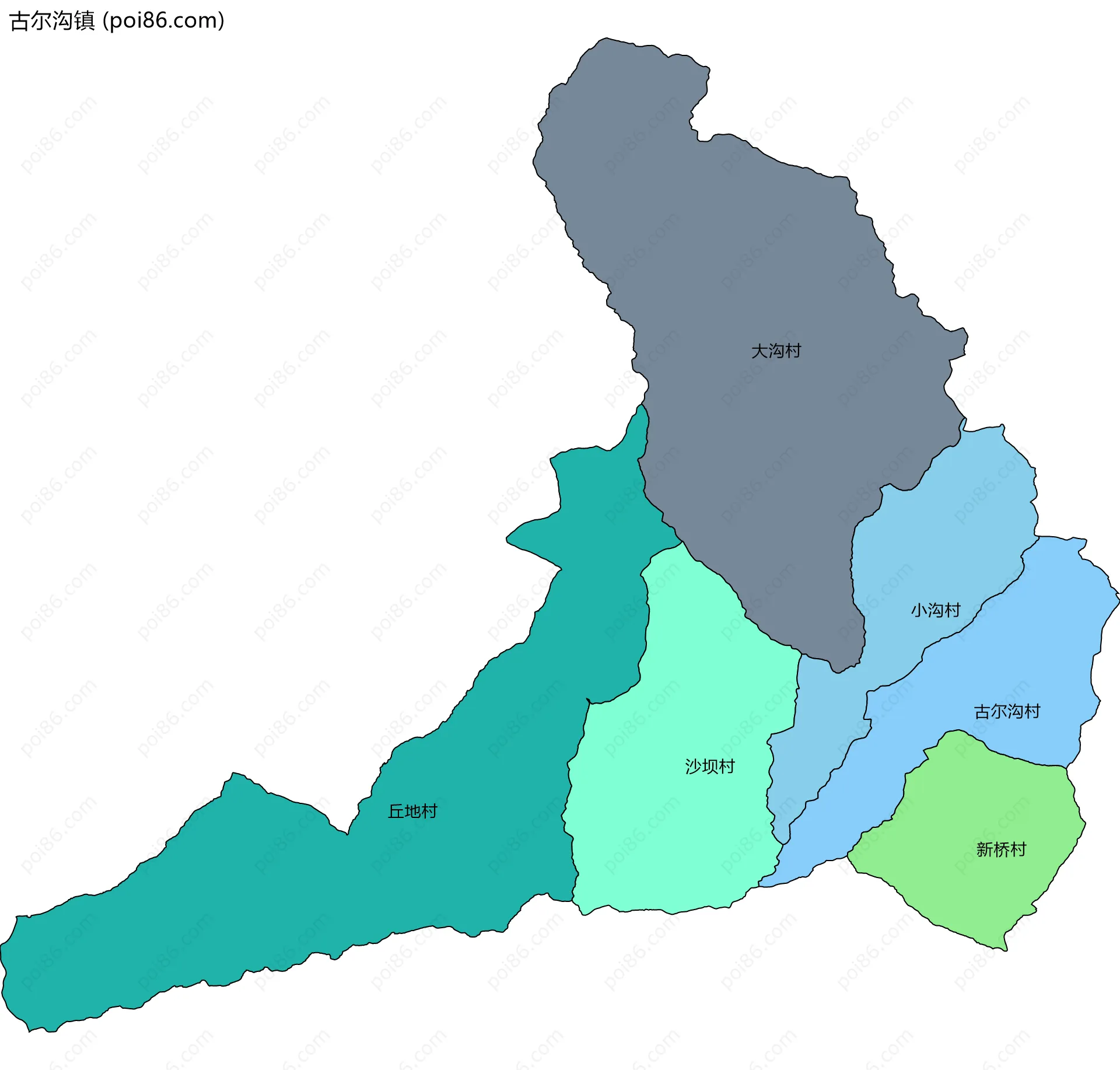 古尔沟镇边界地图(五级行政区划)