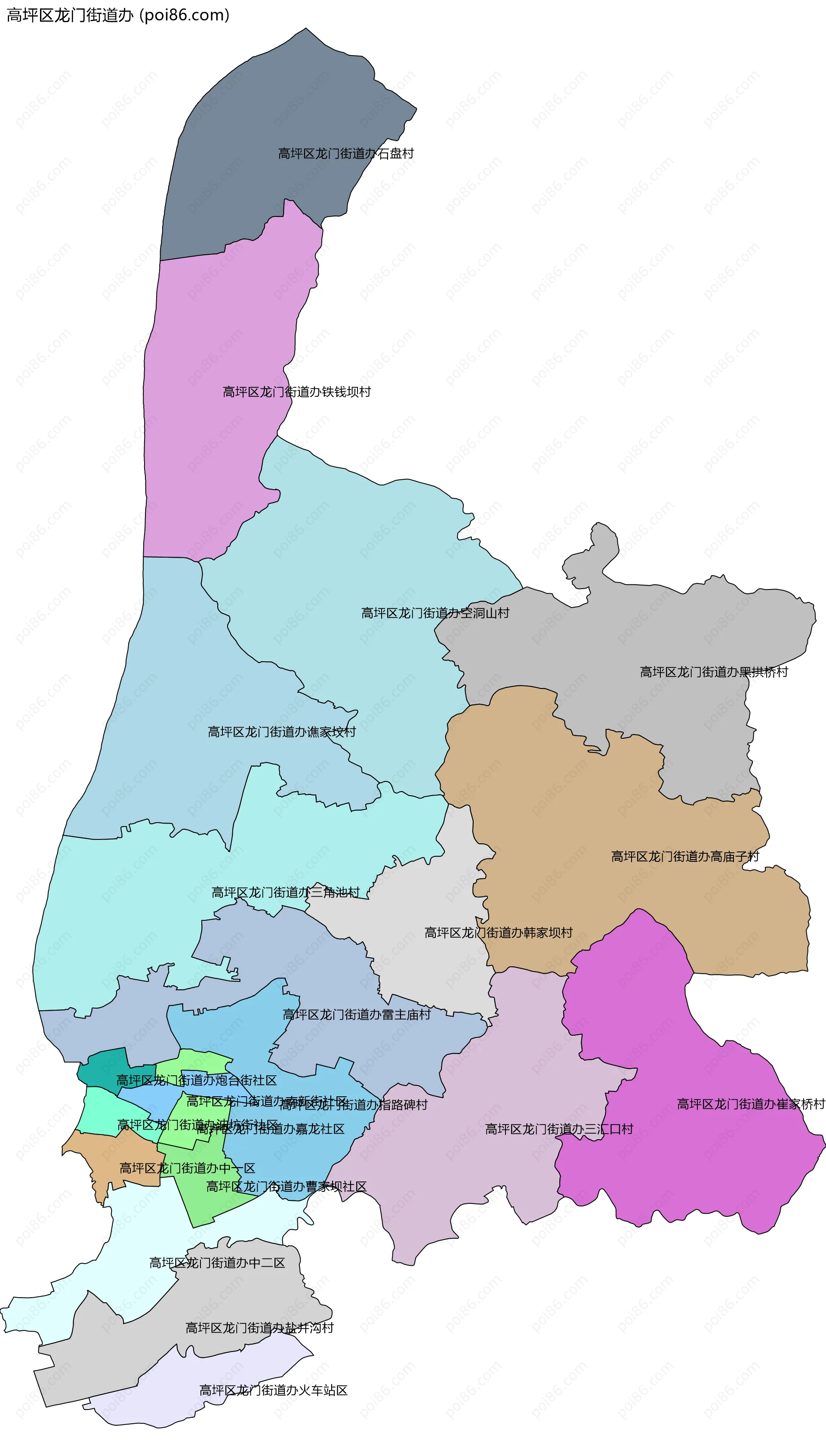 高坪区龙门街道办边界地图(五级行政区划)