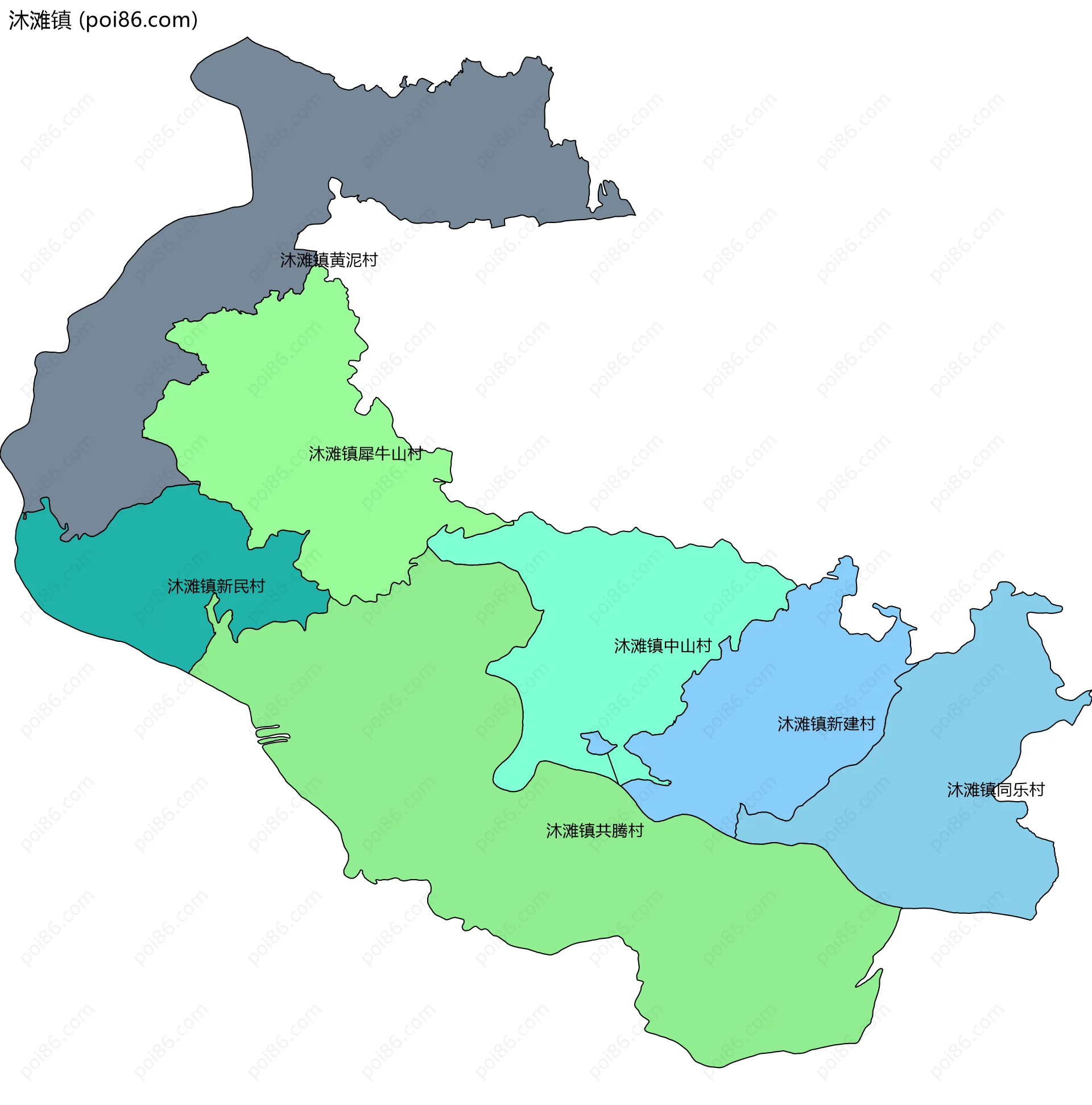 沐滩镇边界地图(五级行政区划)