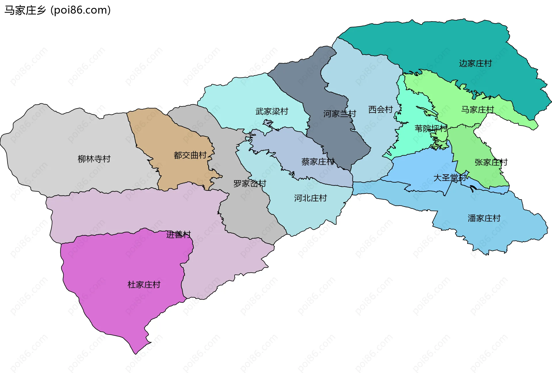 马家庄乡边界地图(五级行政区划)