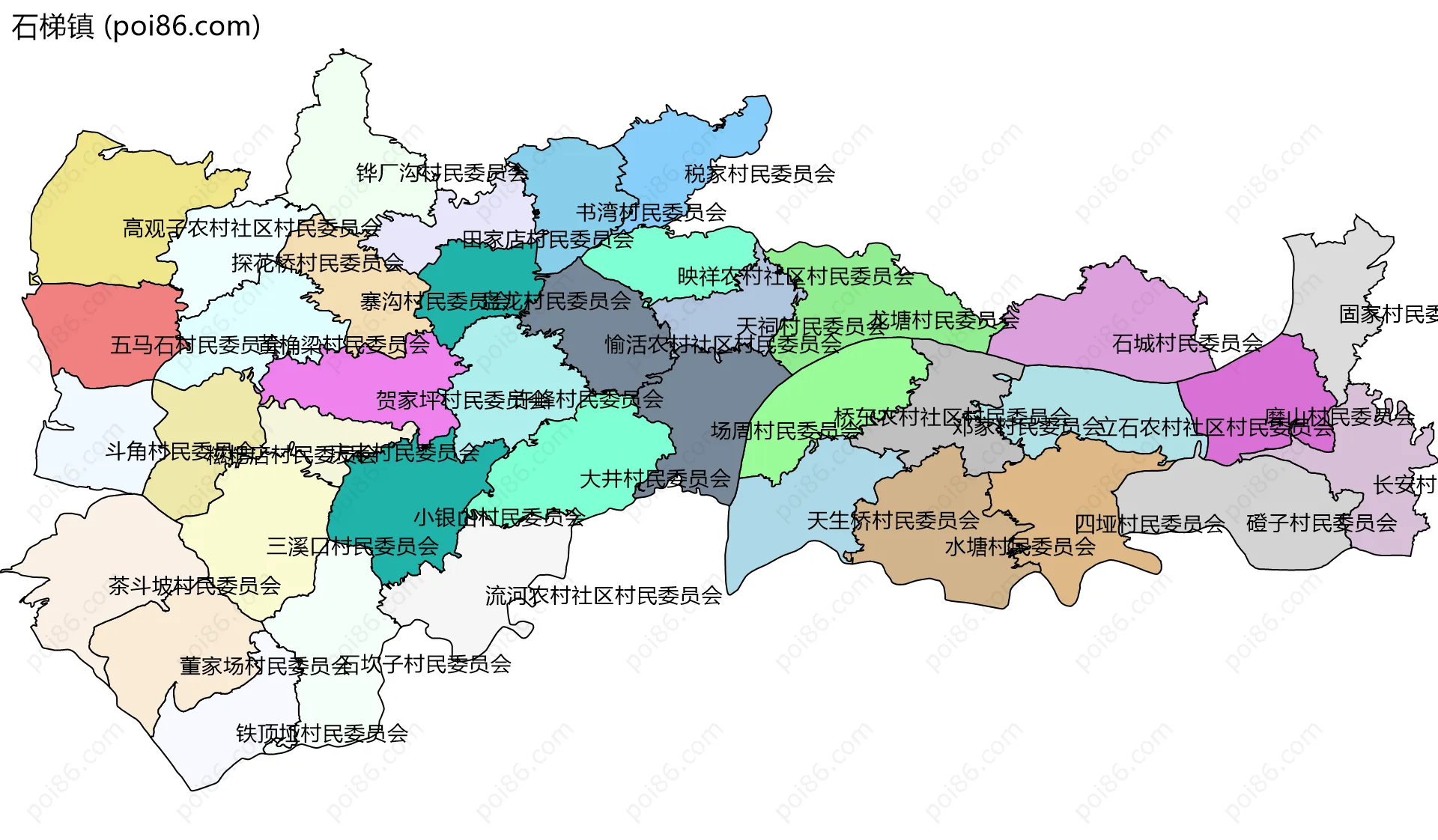 石梯镇边界地图(五级行政区划)