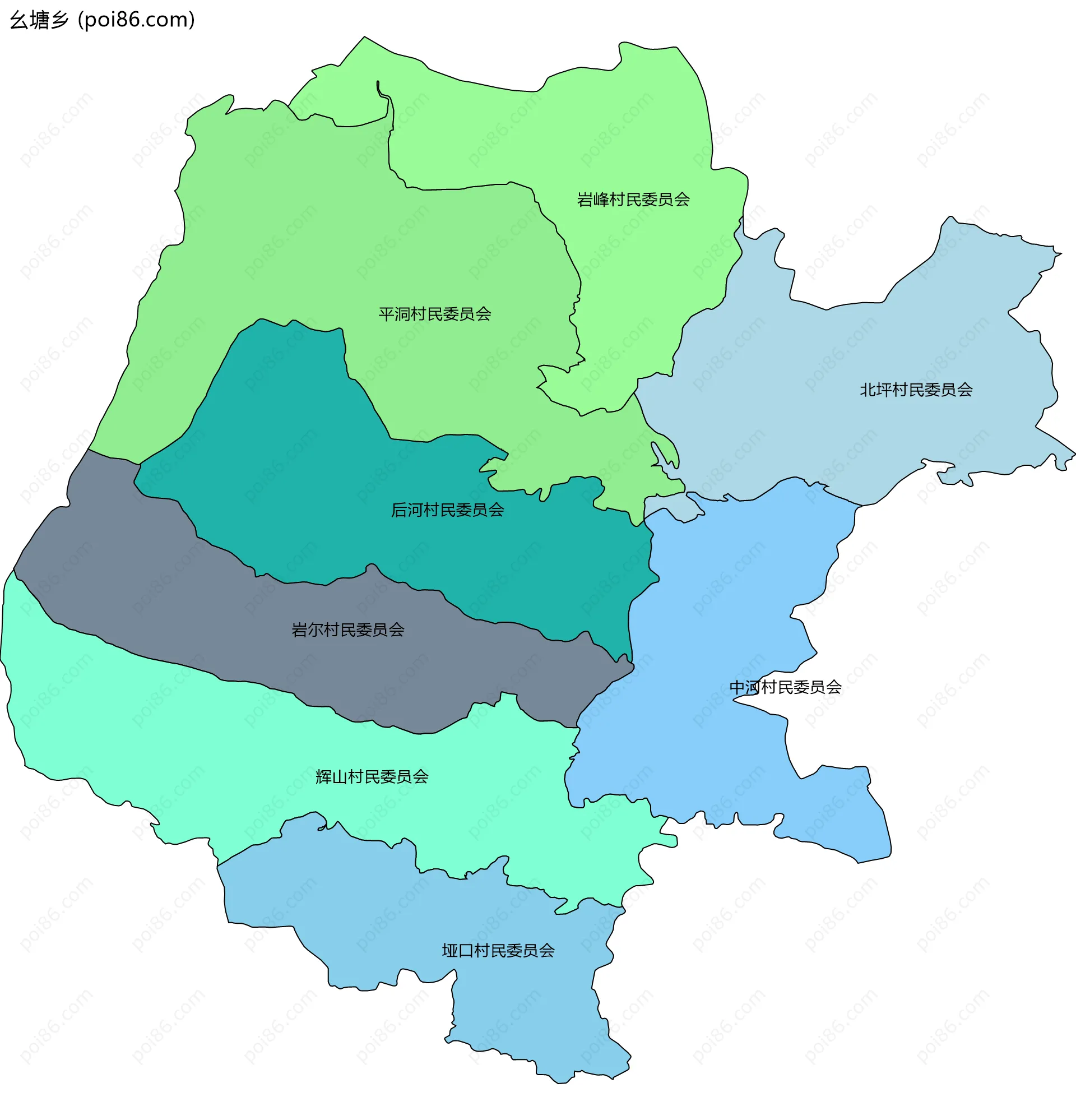 幺塘乡边界地图(五级行政区划)