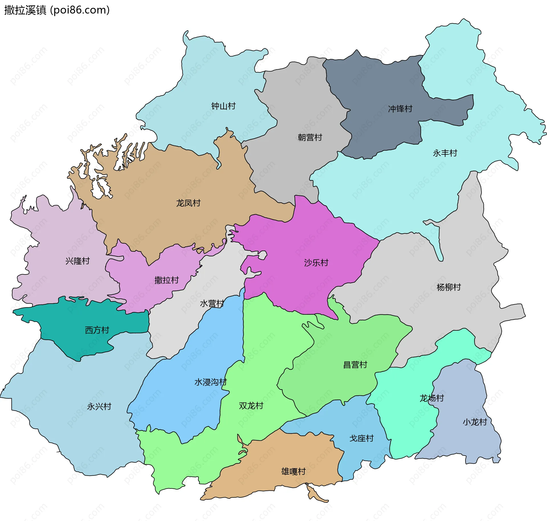 撒拉溪镇边界地图(五级行政区划)