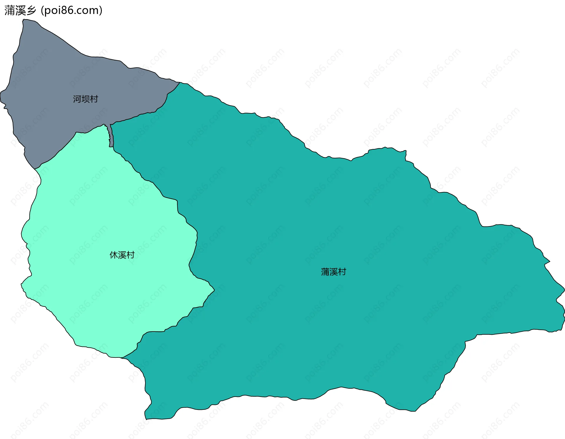 蒲溪乡边界地图(五级行政区划)