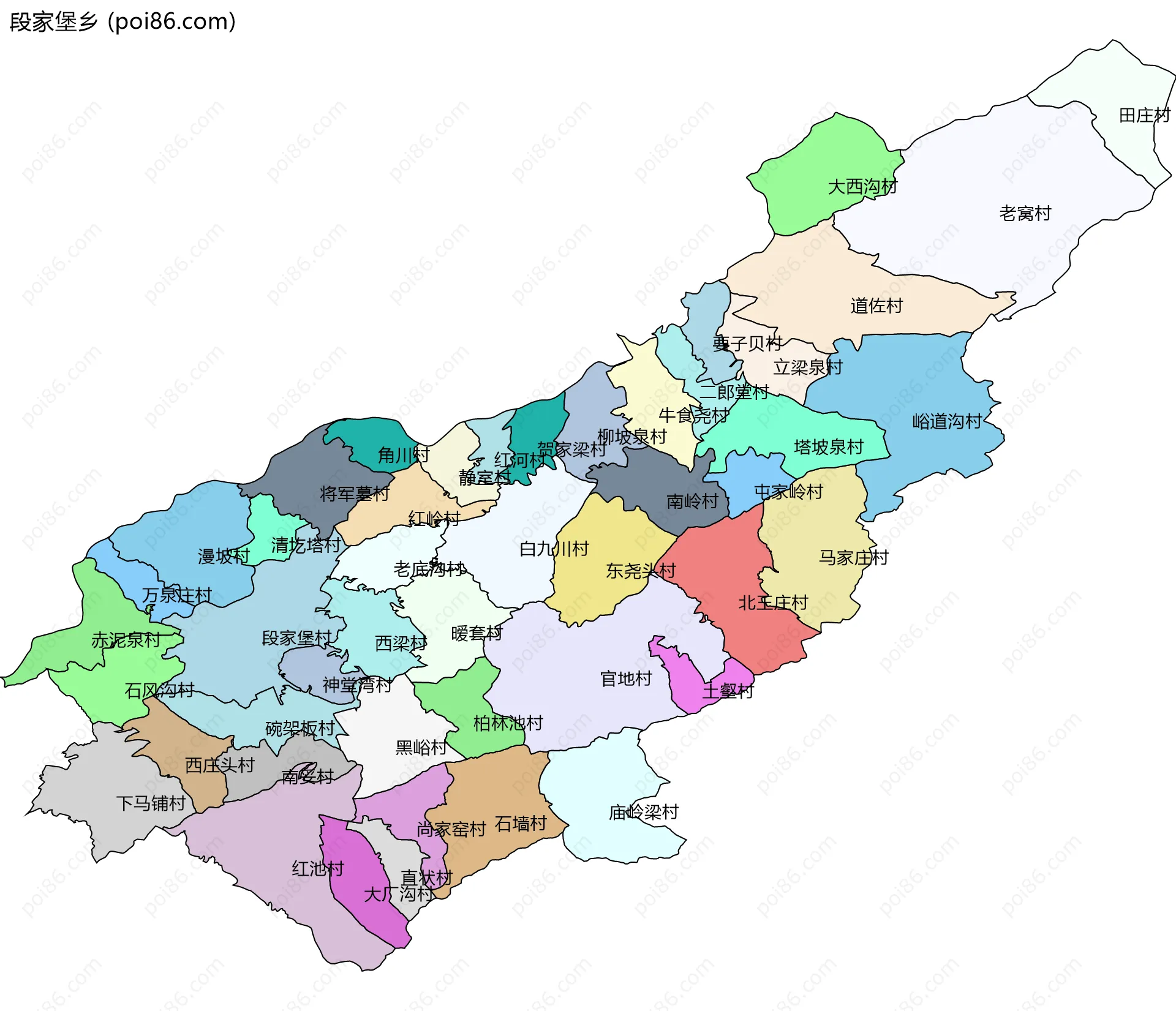 段家堡乡边界地图(五级行政区划)