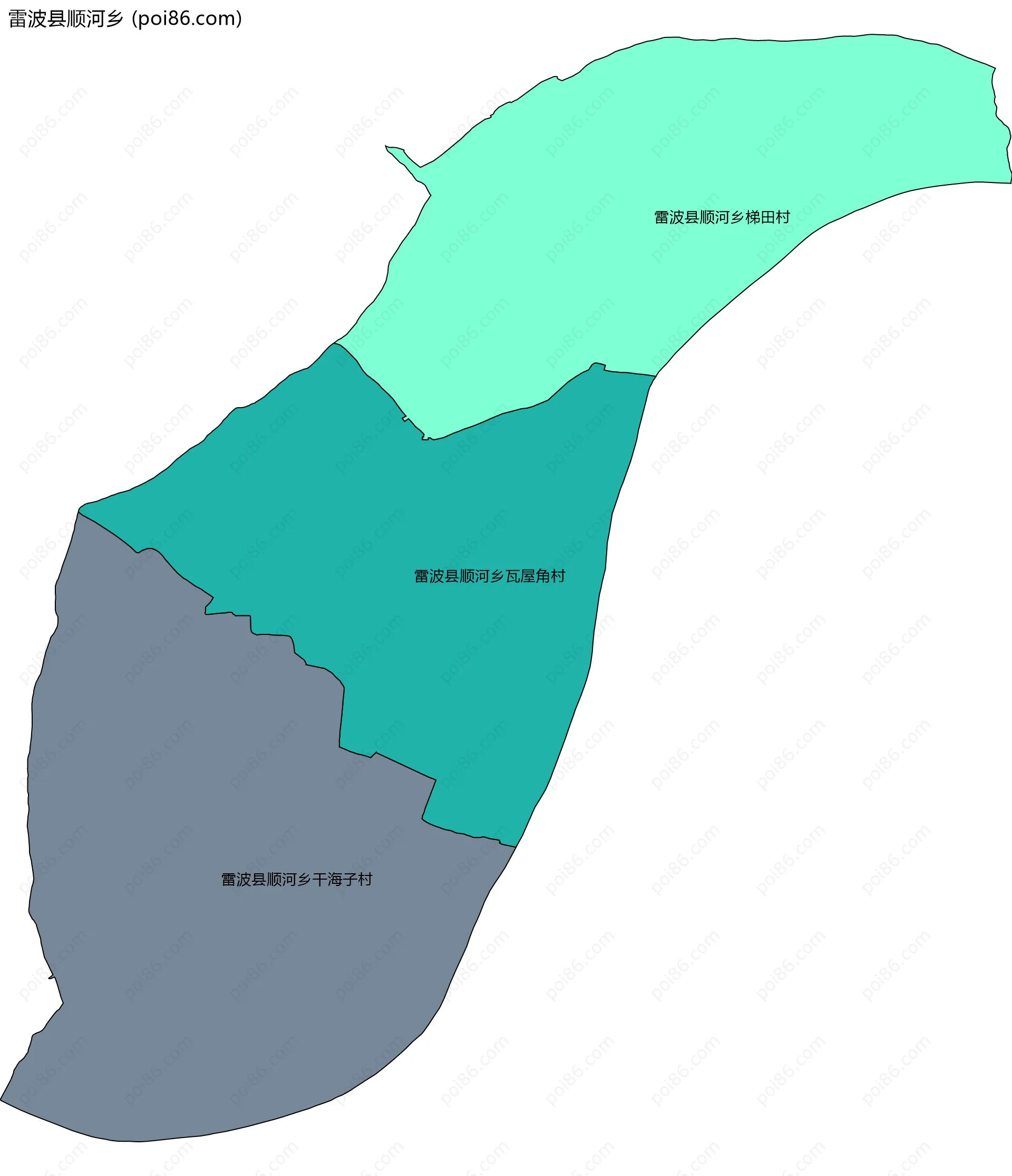 雷波县顺河乡边界地图(五级行政区划)