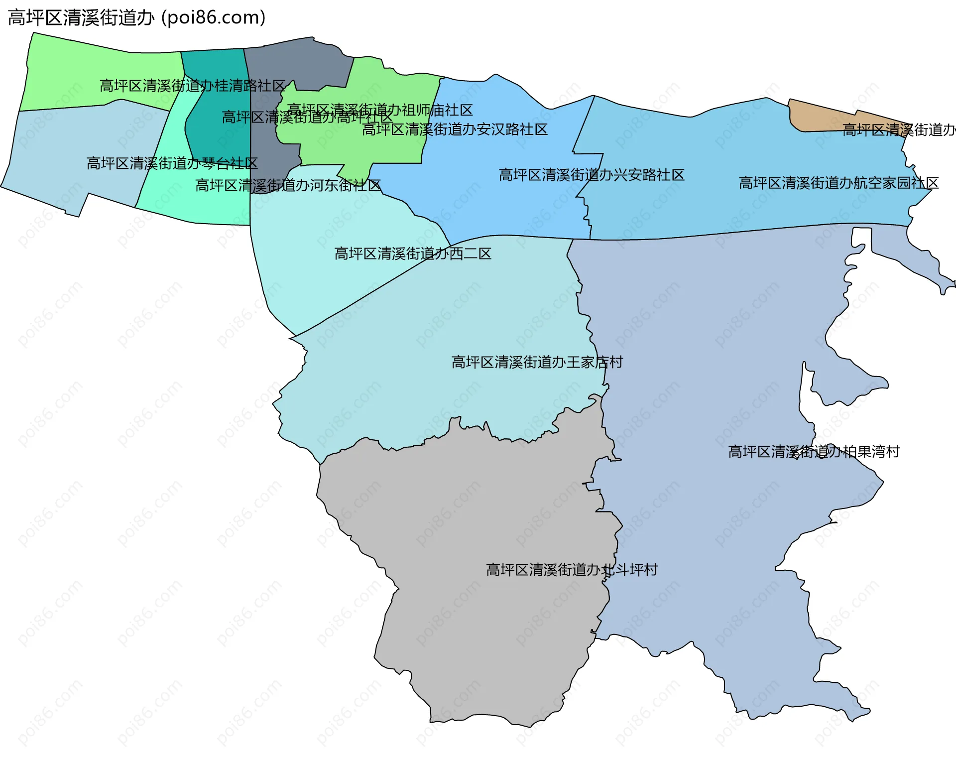 高坪区清溪街道办边界地图(五级行政区划)