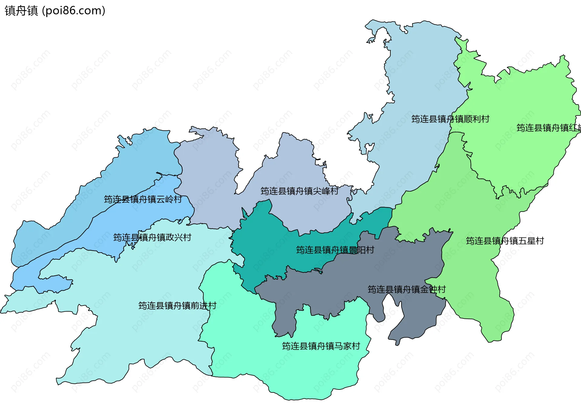 镇舟镇边界地图(五级行政区划)