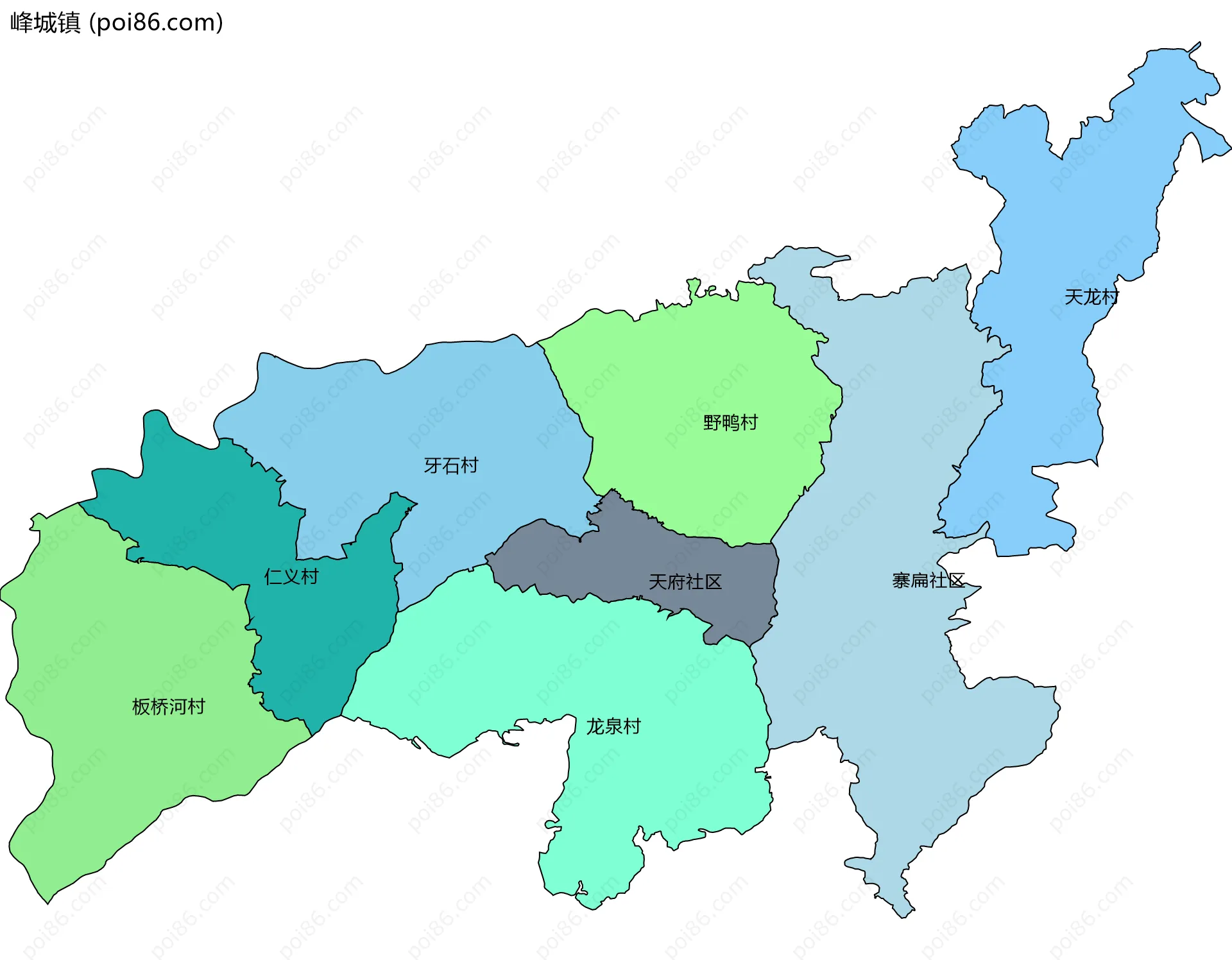 峰城镇边界地图(五级行政区划)