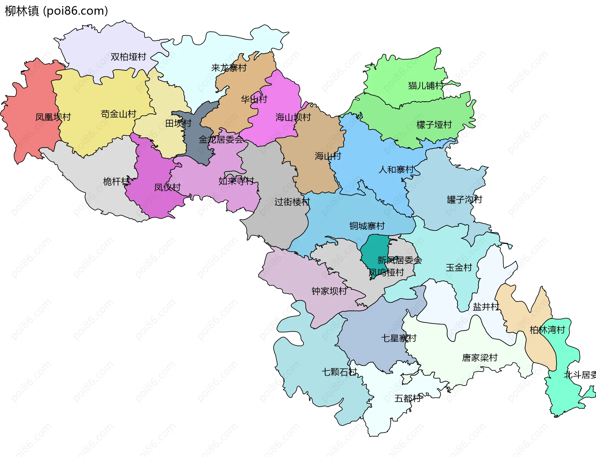 柳林镇边界地图(五级行政区划)