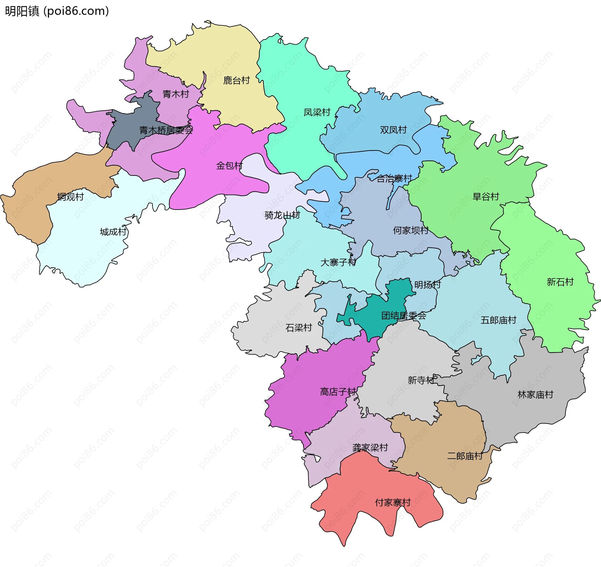 明阳镇边界地图(五级行政区划)