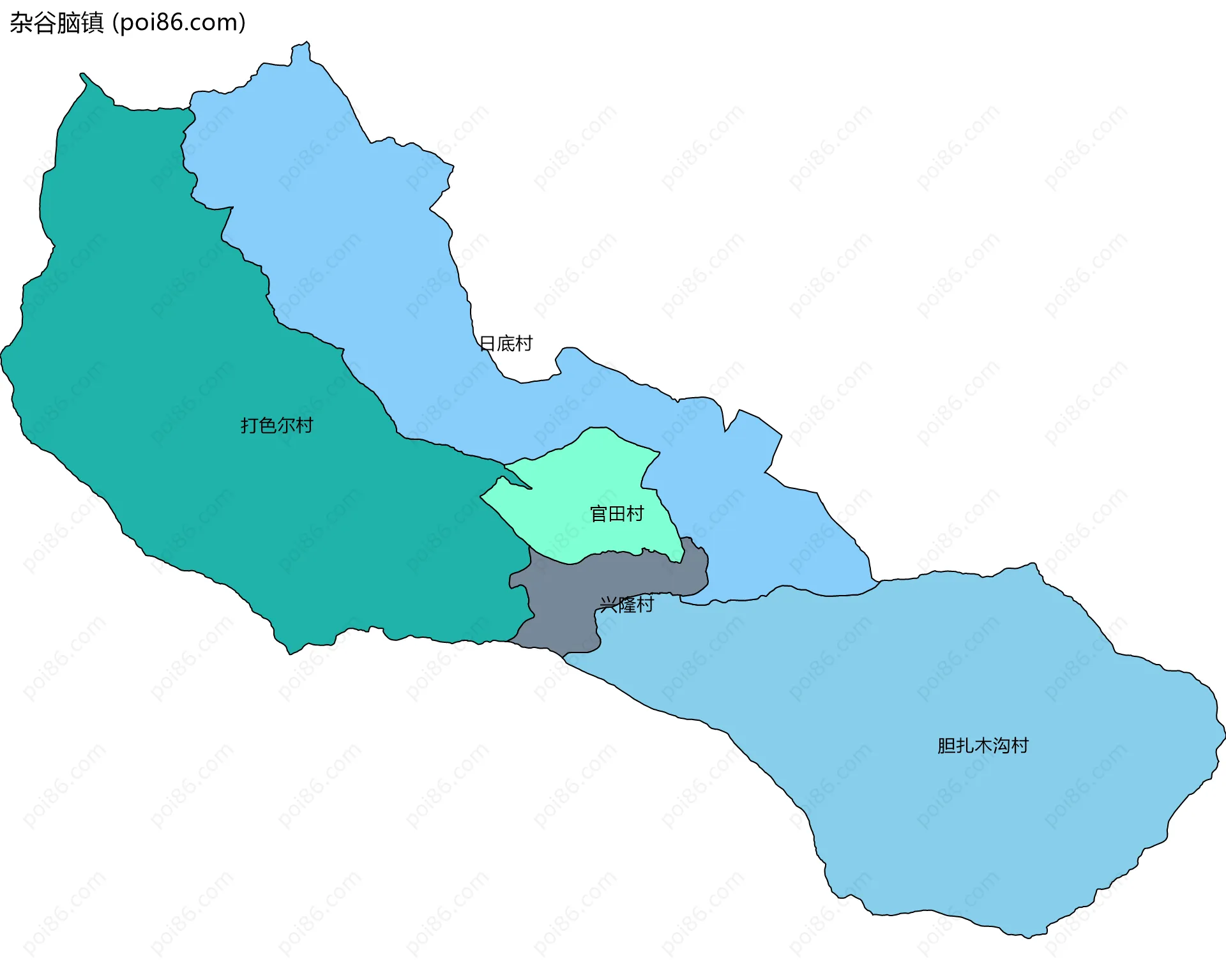 杂谷脑镇边界地图(五级行政区划)