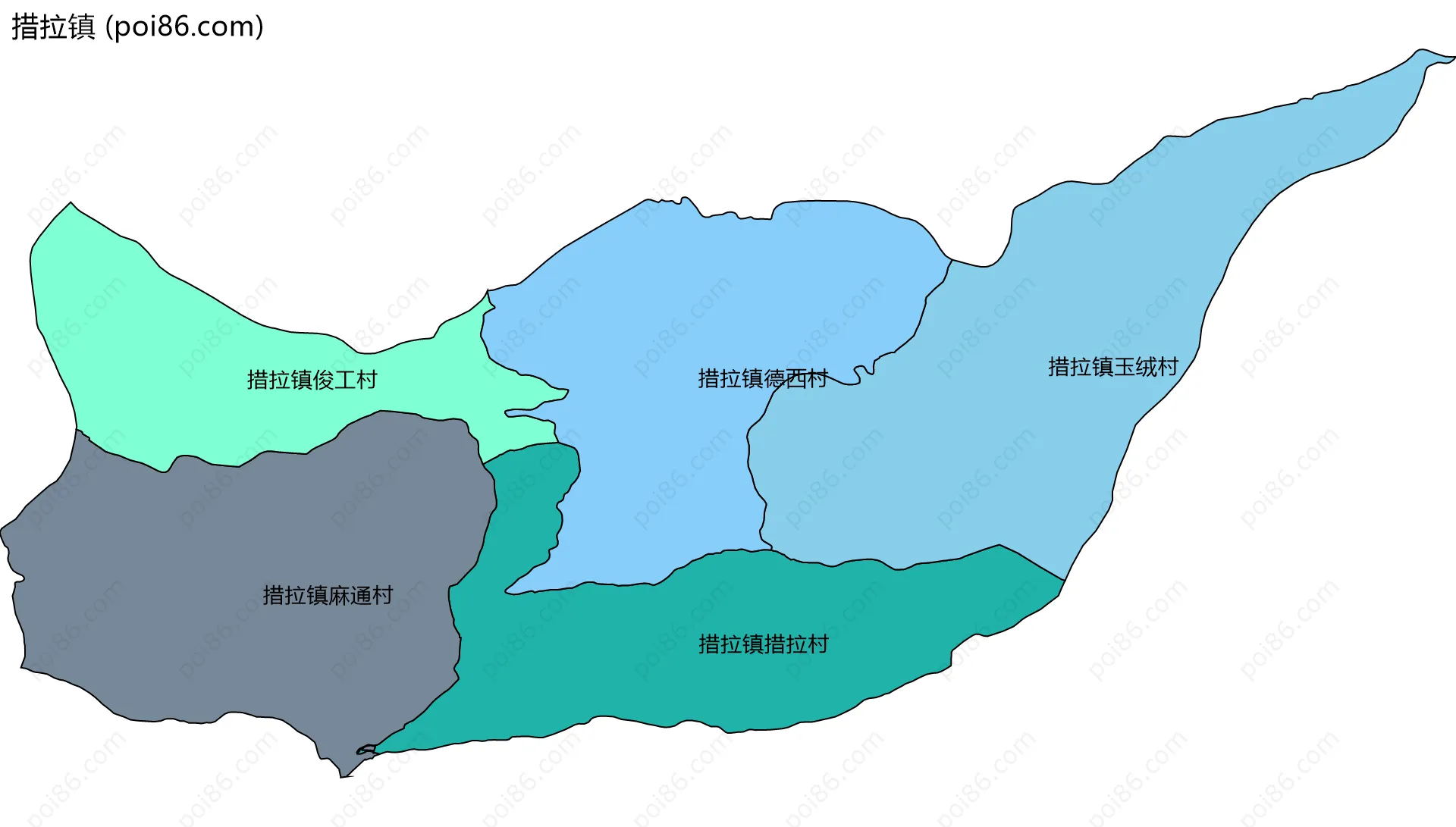 措拉镇边界地图(五级行政区划)