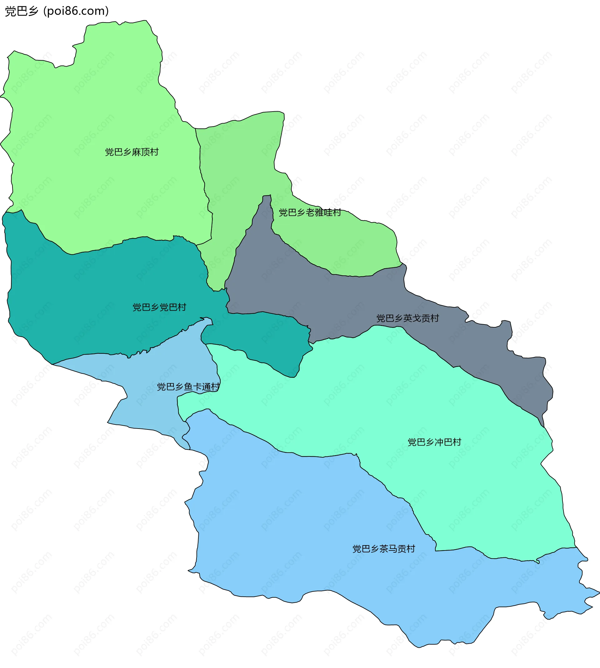 党巴乡边界地图(五级行政区划)