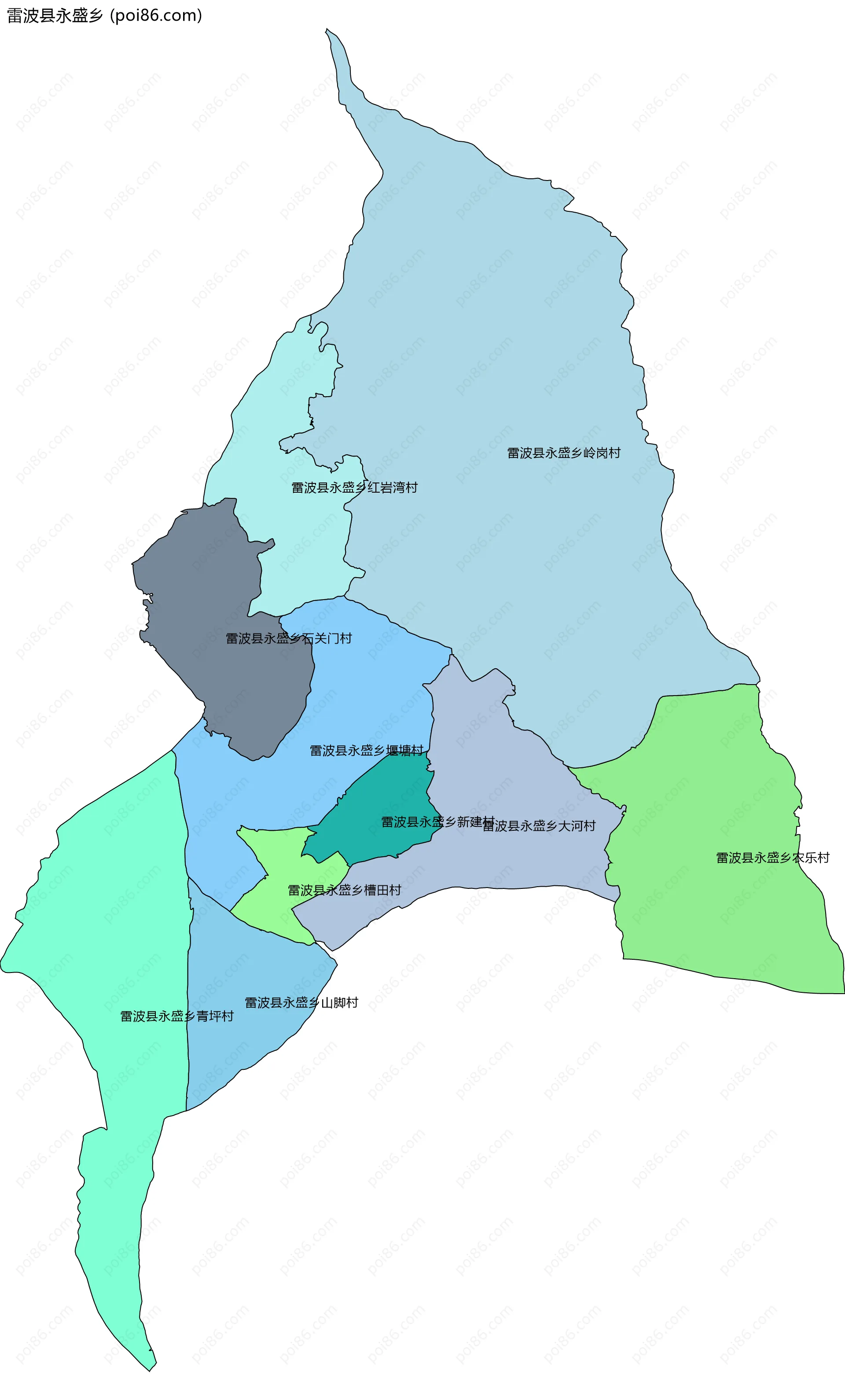 雷波县永盛乡边界地图(五级行政区划)