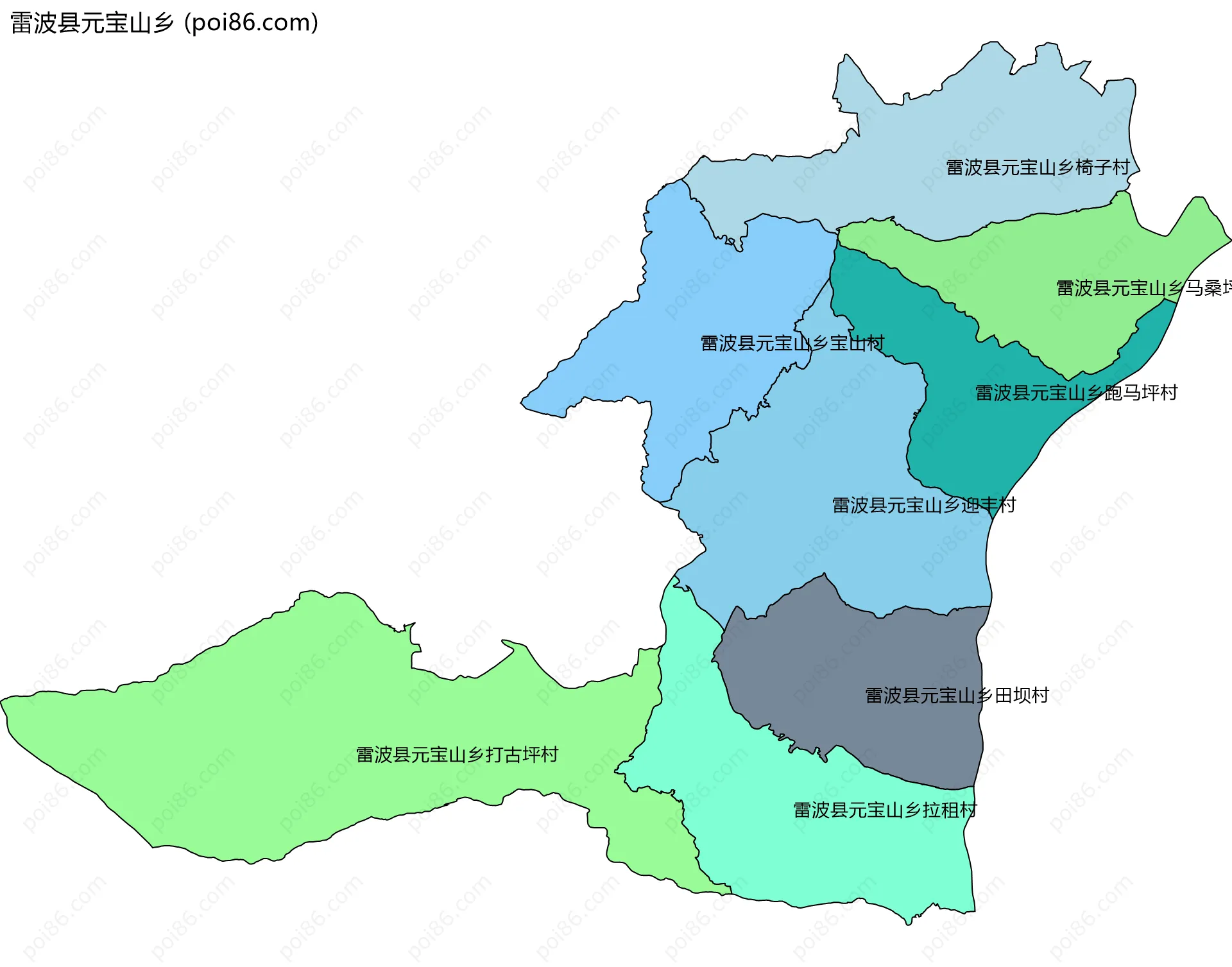雷波县元宝山乡边界地图(五级行政区划)