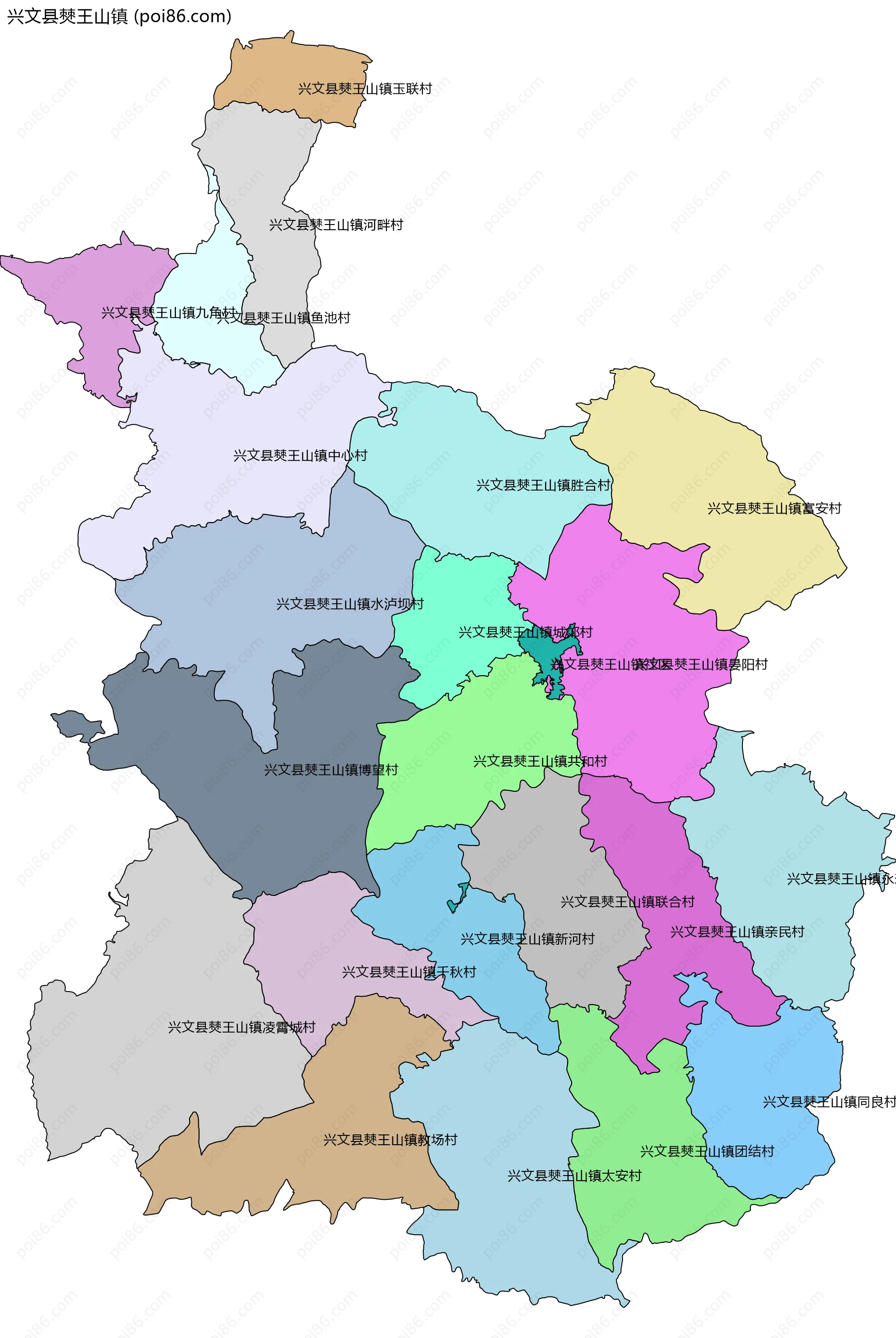 兴文县僰王山镇边界地图(五级行政区划)