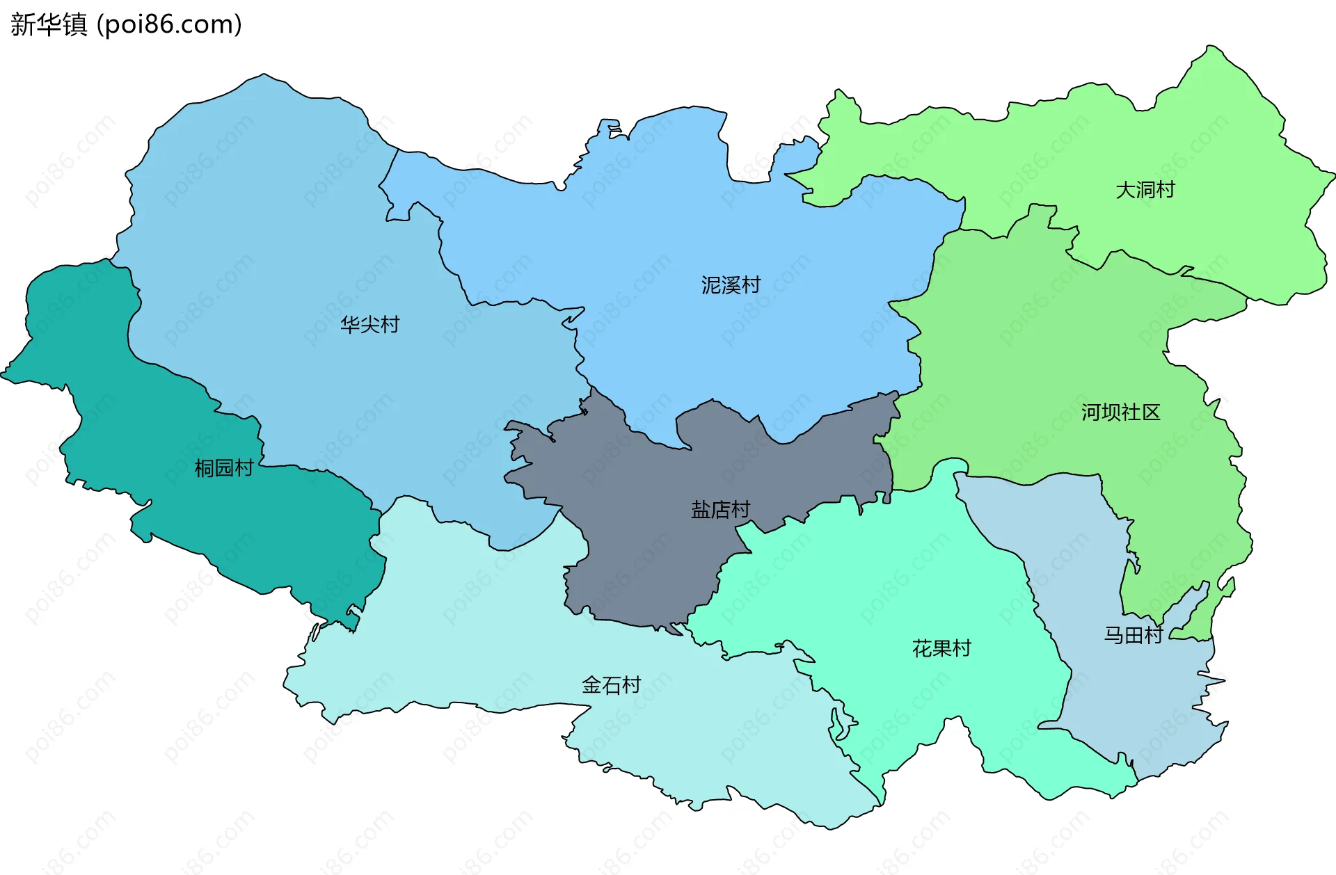 新华镇边界地图(五级行政区划)