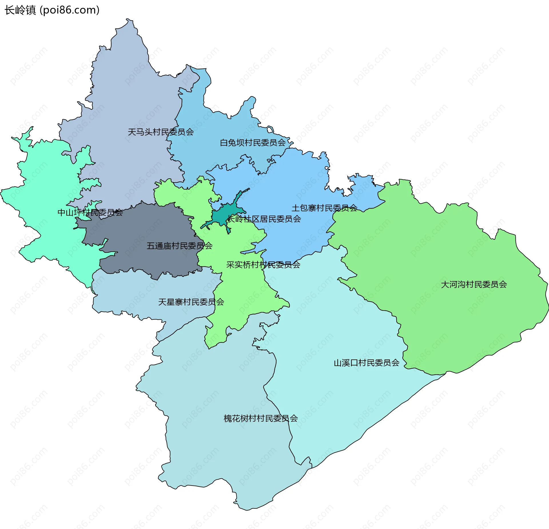 长岭镇边界地图(五级行政区划)