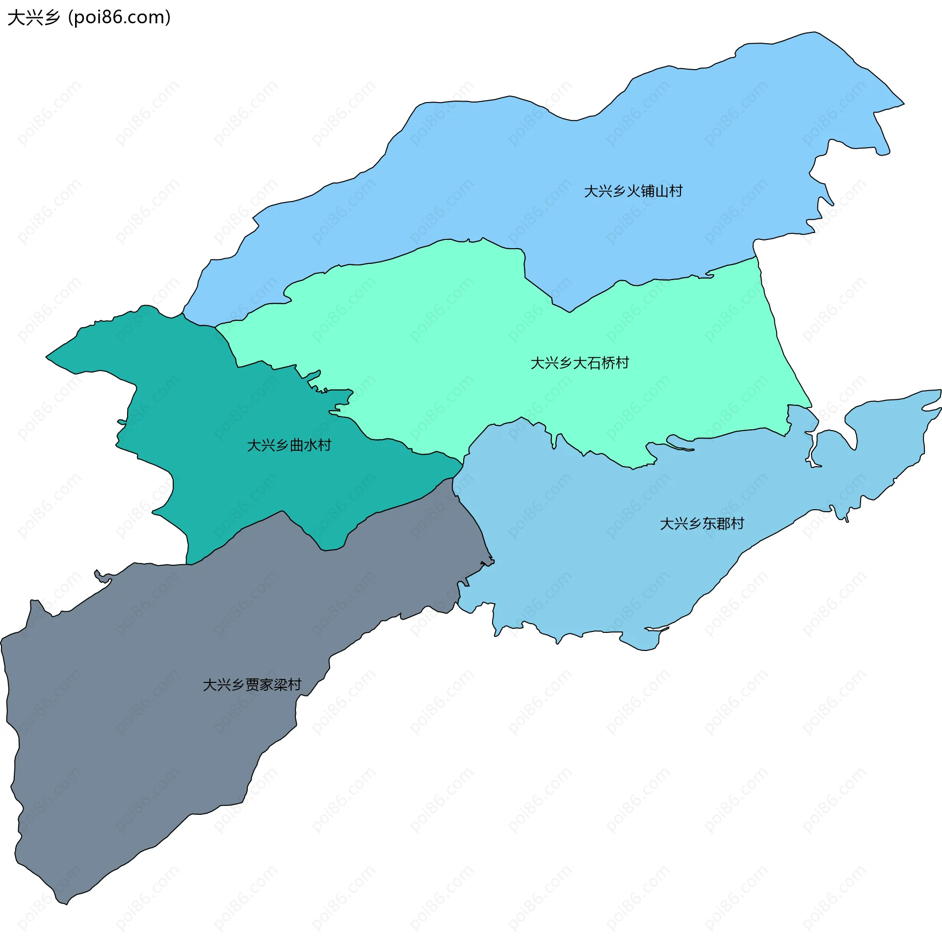 大兴乡边界地图(五级行政区划)