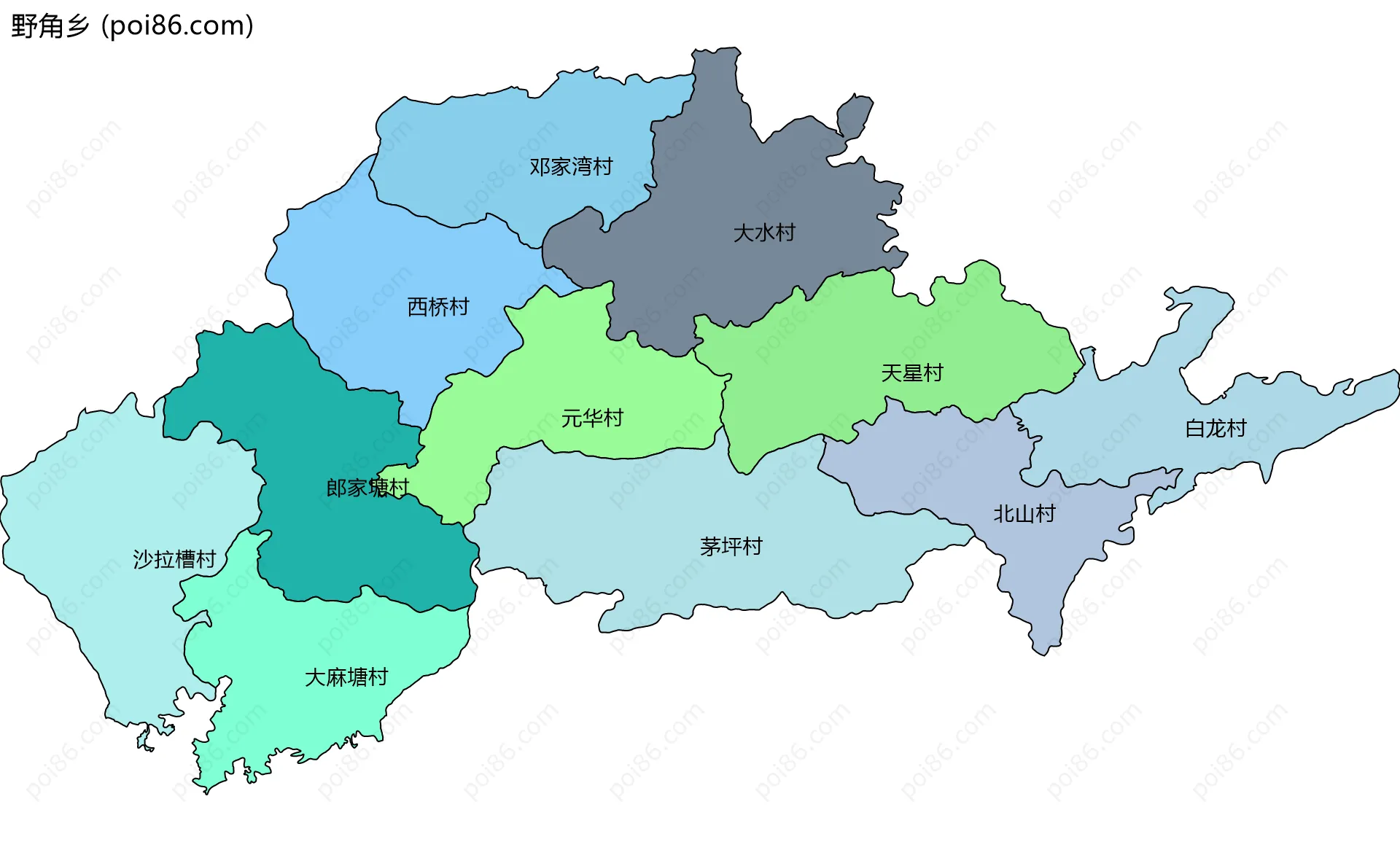 野角乡边界地图(五级行政区划)
